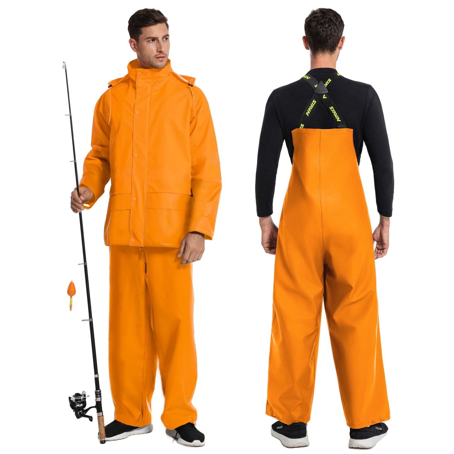 Men's Workwear PRO Rain Suit - Waterproof Jacket and Bib Pants 3-piece Set for Ultimate Safety and Comfort