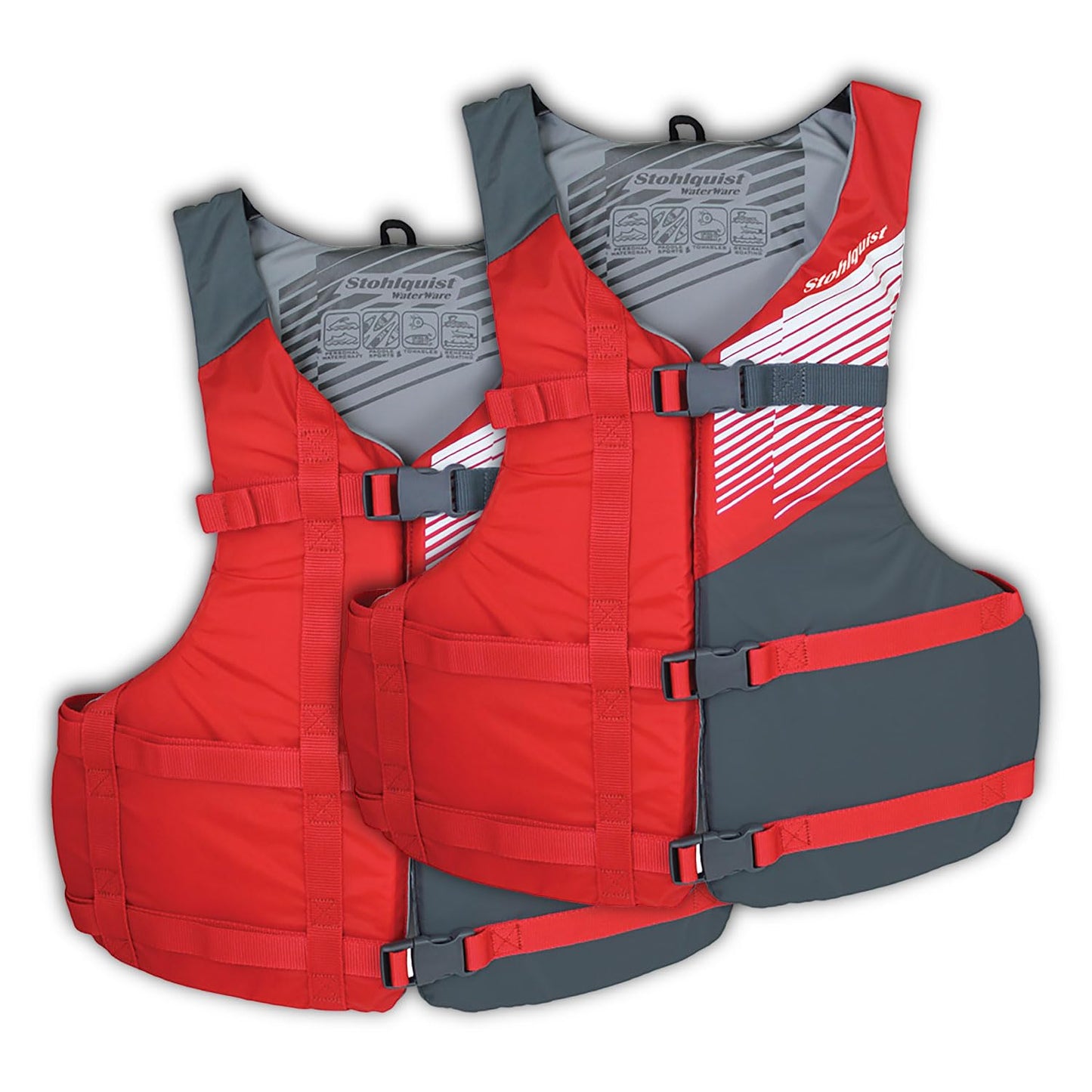 Stohlquist Universal Fit Adult Life Jacket PFD (2 and 4 Pack) Coast Guard Approved for Men and Women 90+ lbs, Lightweight Neoprene and Adjustable, Ideal for Boating, Kayaking & Water Sports