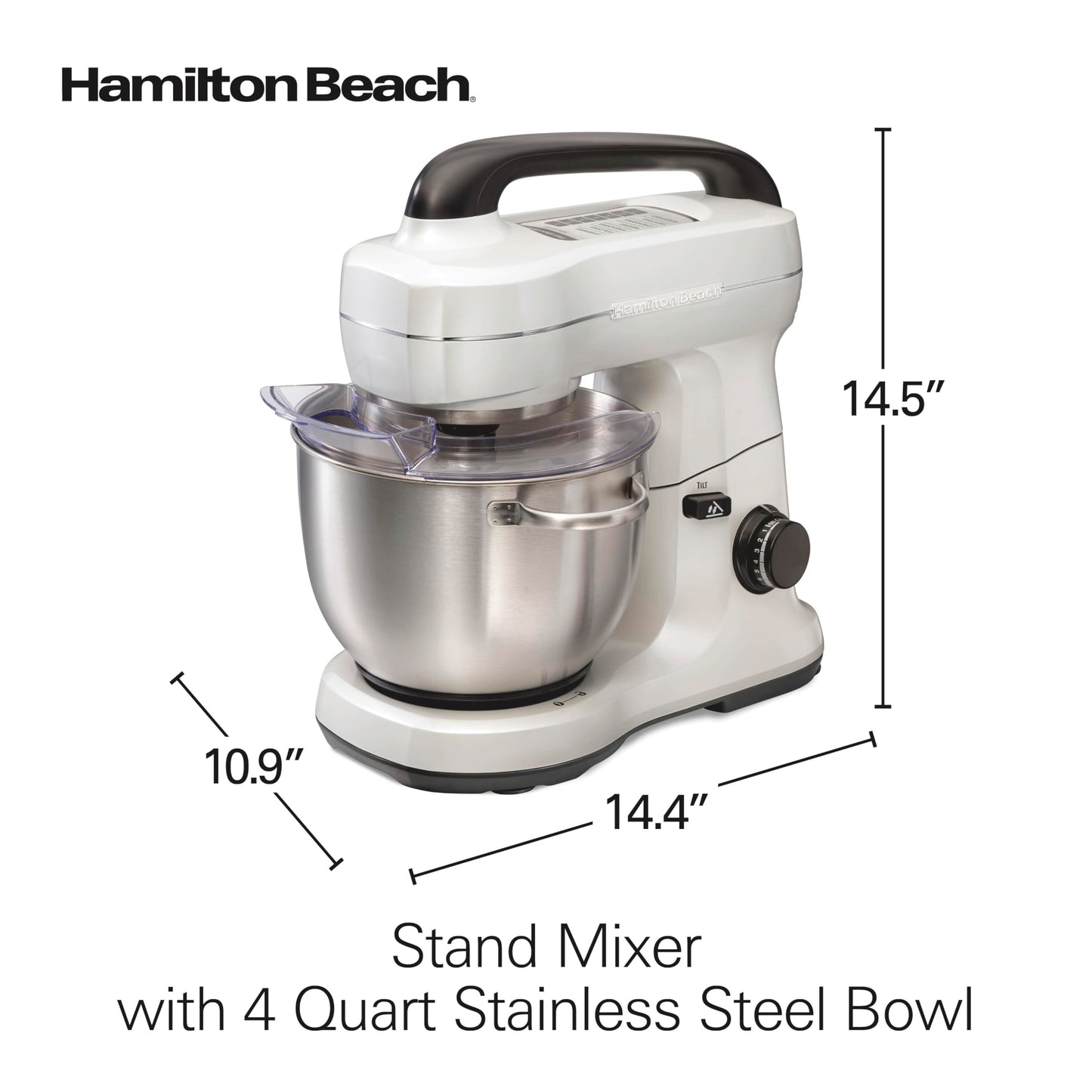 Hamilton Beach Electric Stand Mixer, 4 Quarts, Dough Hook, Flat Beater Attachments, Splash Guard, 7 Speeds with Whisk, Easy-Carry Top Handle, Blue