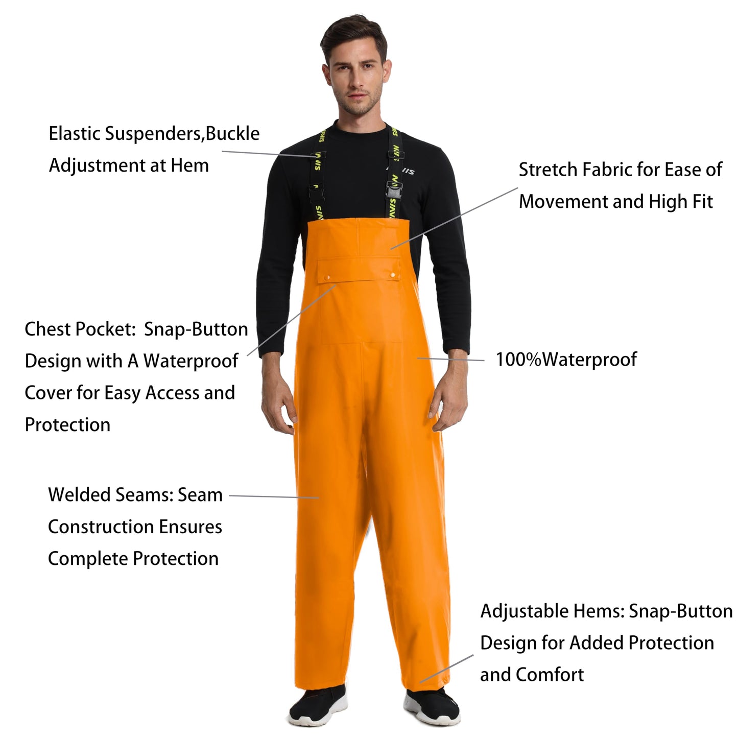 Men's Workwear PRO Rain Suit - Waterproof Jacket and Bib Pants 3-piece Set for Ultimate Safety and Comfort