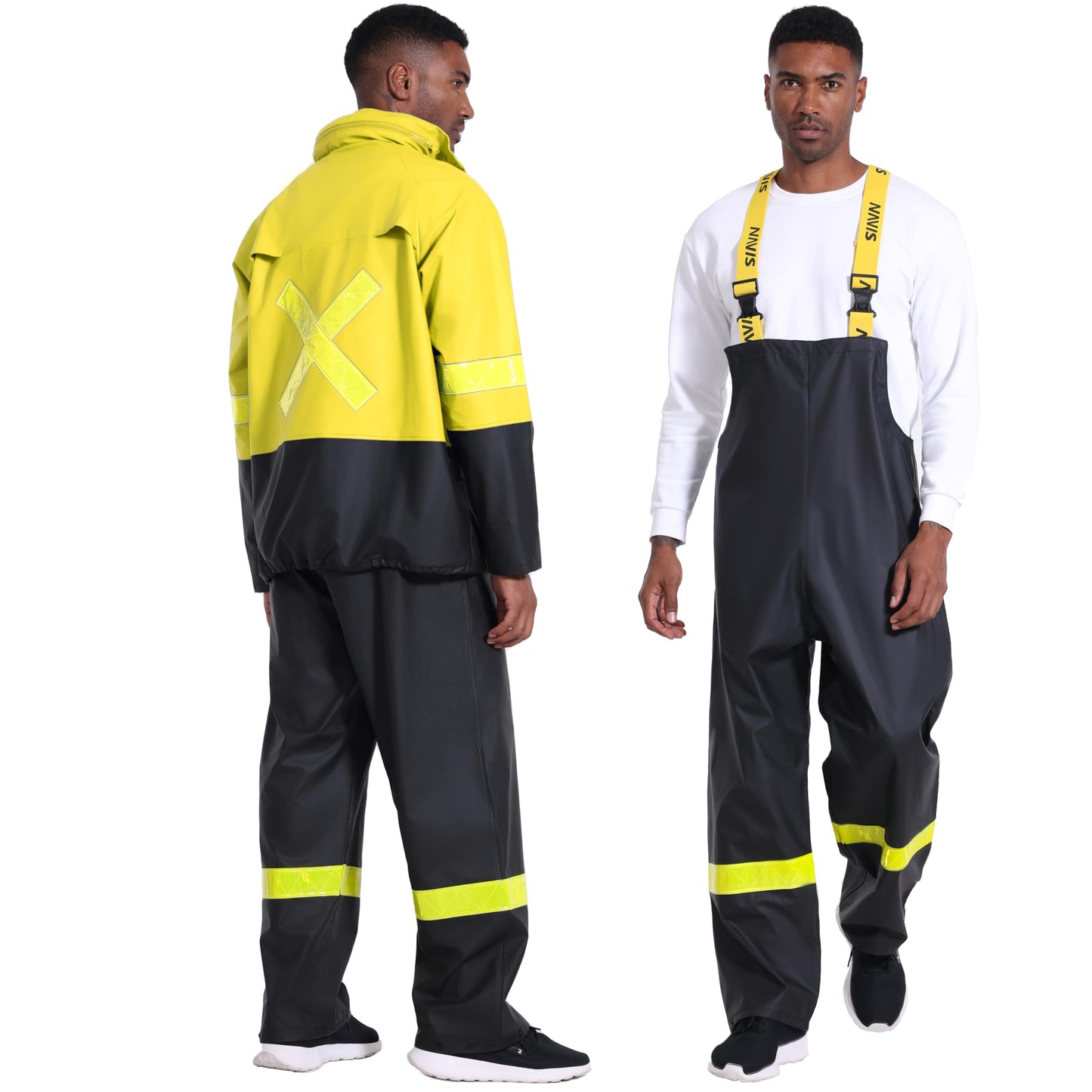 Men's Workwear PRO Rain Suit - Waterproof Jacket and Bib Pants 3-piece Set for Ultimate Safety and Comfort