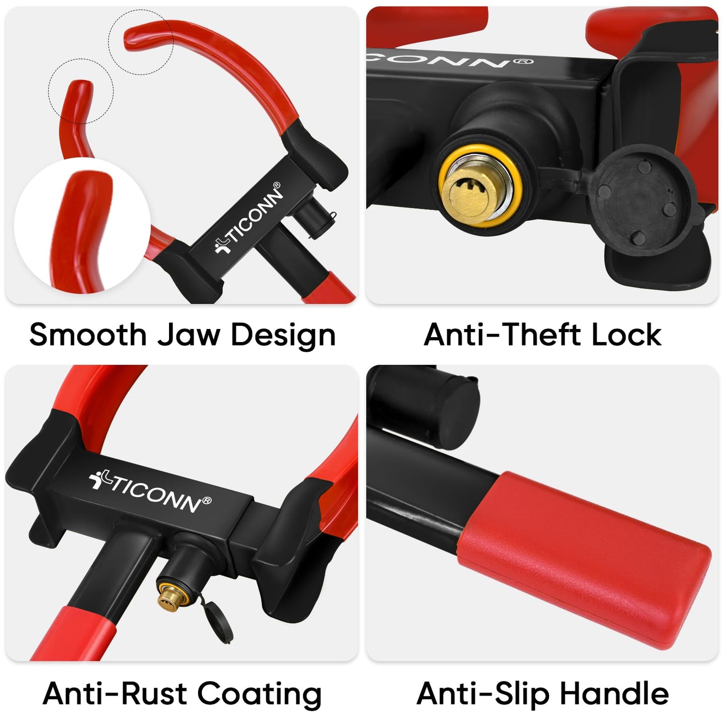 TICONN Universal Wheel Lock, Heavy Duty Tire Lock, Automobile Security Anti Theft Clamp Lock for Car Trailer SUV Motorcycle with 3 Keys (Yellow)