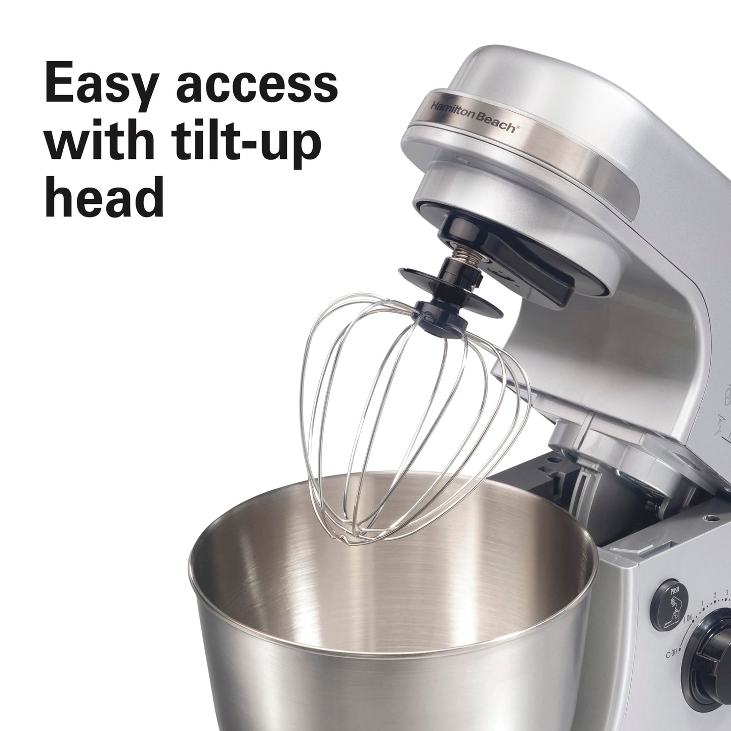 Hamilton Beach Electric Stand Mixer, 4 Quarts, Dough Hook, Flat Beater Attachments, Splash Guard 7 Speeds with Whisk, Black
