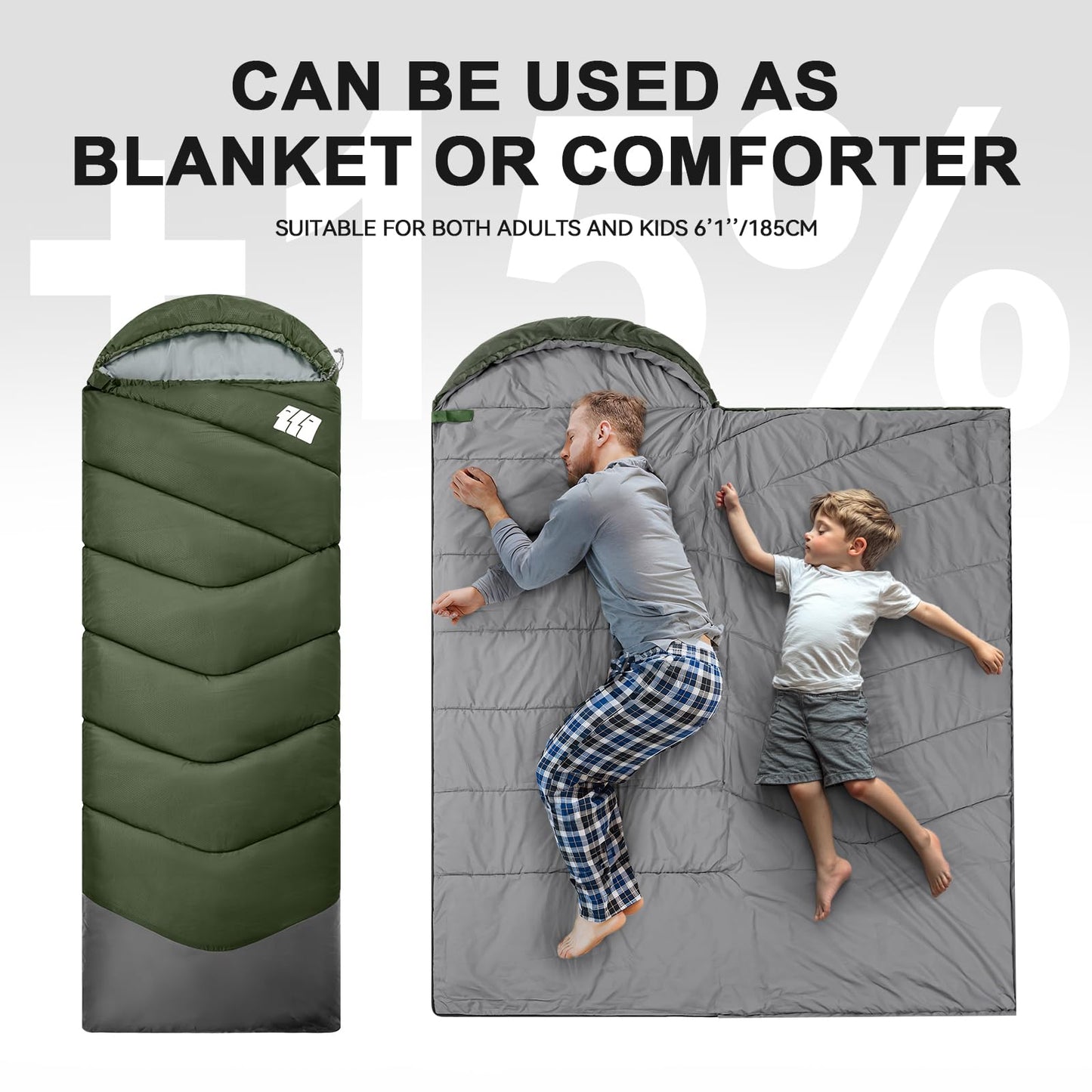 Sleeping Bags for Adults Cold Weather,Portable, Waterproof,Lightweight Sleeping Bag for Tall Girls Boys with Compression Sack for Warm Camping, Hiking, Outdoor & Indoor