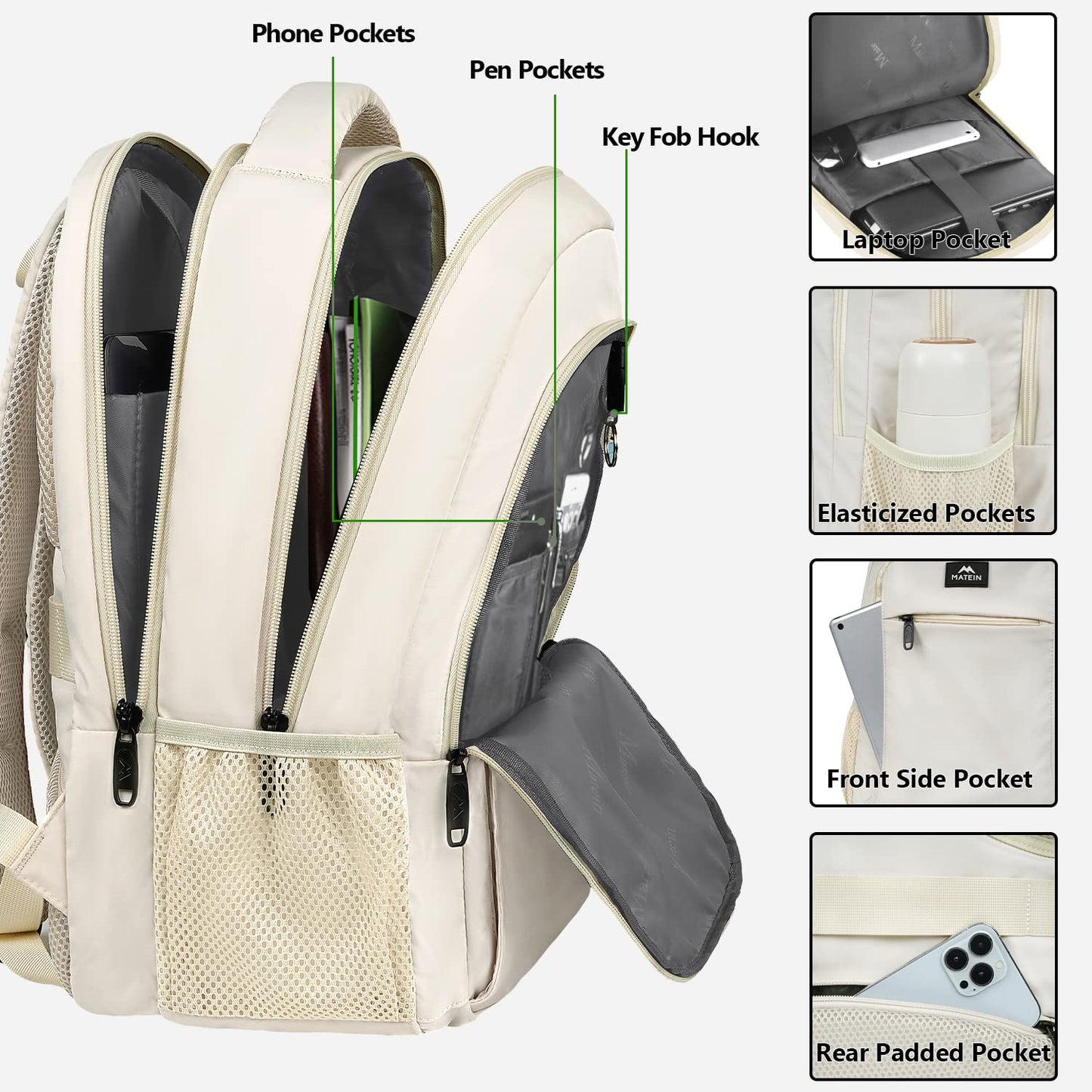 MATEIN Travel Laptop Backpack, Business Anti Theft Slim Sturdy Laptops Backpack with USB Charging Port, Water Resistant College School Computer Bag Gift for Men & Women Fits 15.6 Inch Notebook, Grey