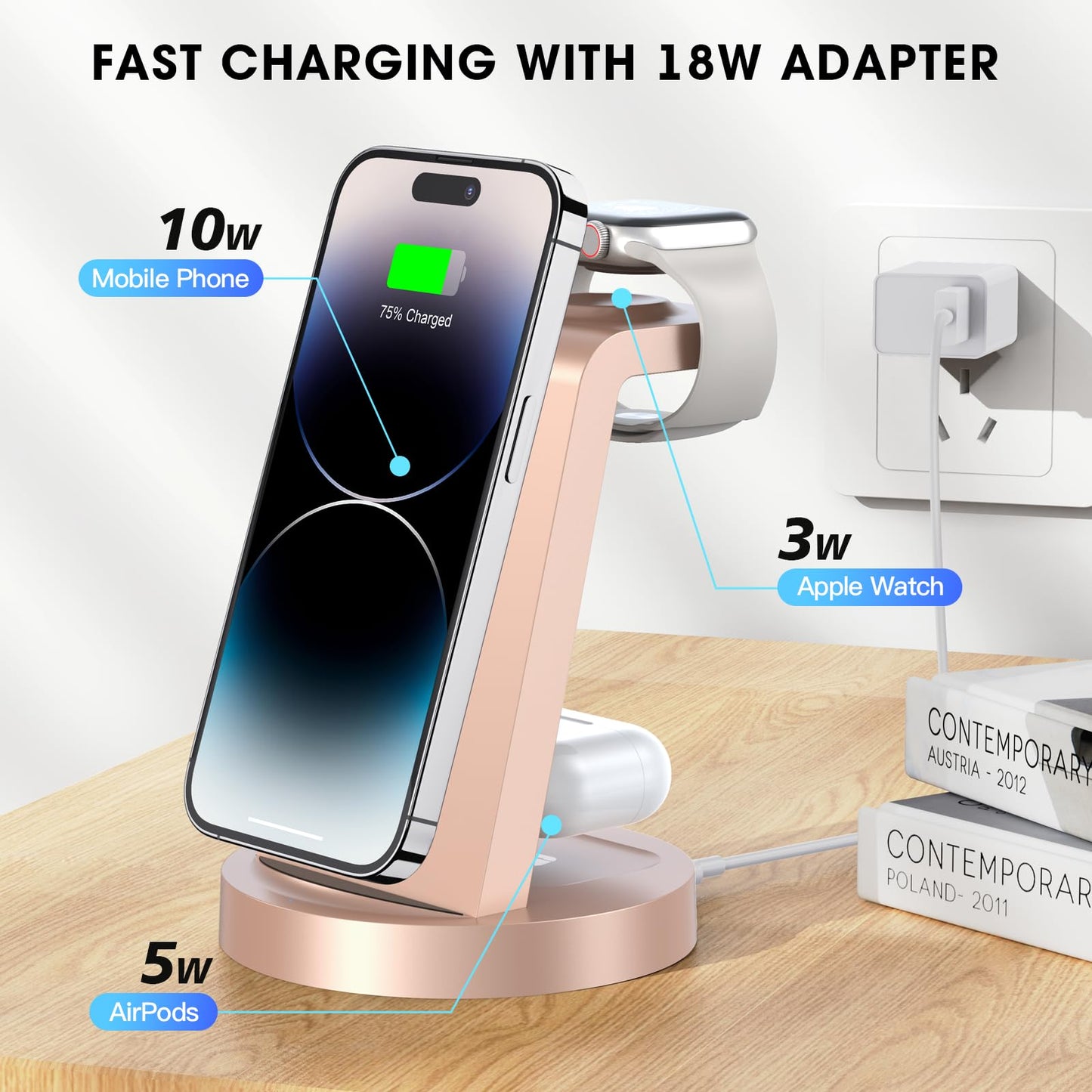 3 in 1 Charging Station for iPhone, Wireless Charger for iPhone 16e 16 15 14 13 12 11 X Pro Max & Apple Watch - Wireless Charging Station for AirPods 4 3 Pro
