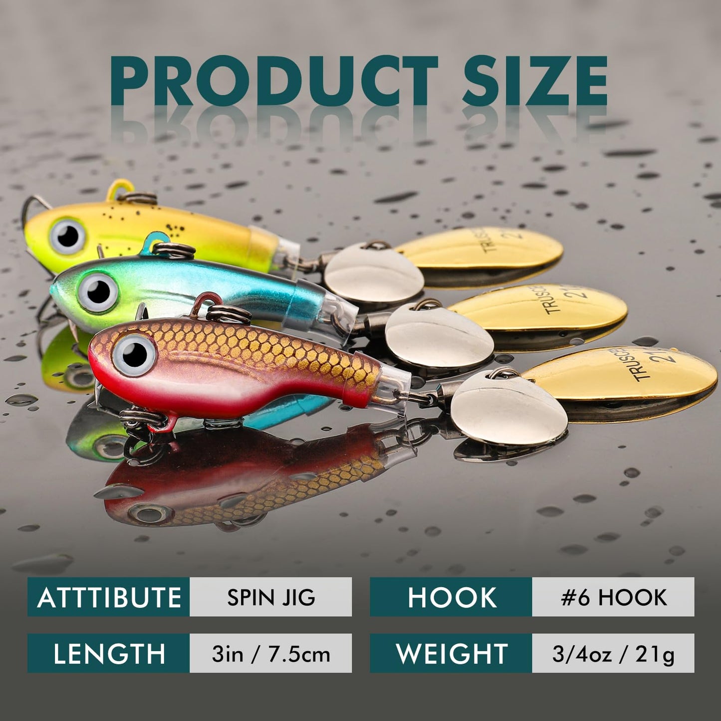 TRUSCEND Swimming or Jigging Fishing Spinners with Two-Way Spinning Spoons System, Rooster Tail Fishing Lures with Flash Copper Body & Blade, Freshwater and Saltwater Blade Bait for Bass Walleye Trout