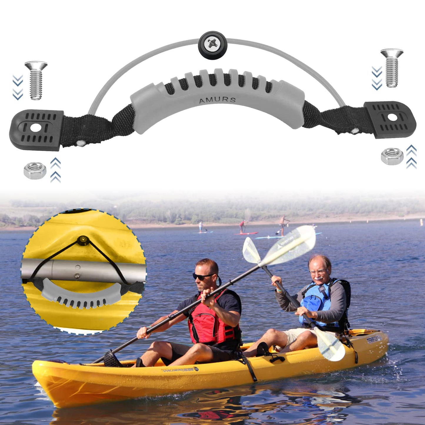 Kayak Carry Handles Kayak Accessory Kayak Scupper Plug kayak handles replacement and T-Handle with 8 Feet Bungee Cord Tri-Grip Rivet Pad Eyes Kit Kayak Parts for Lifetime,Ocean,Emotion Canoe Boat