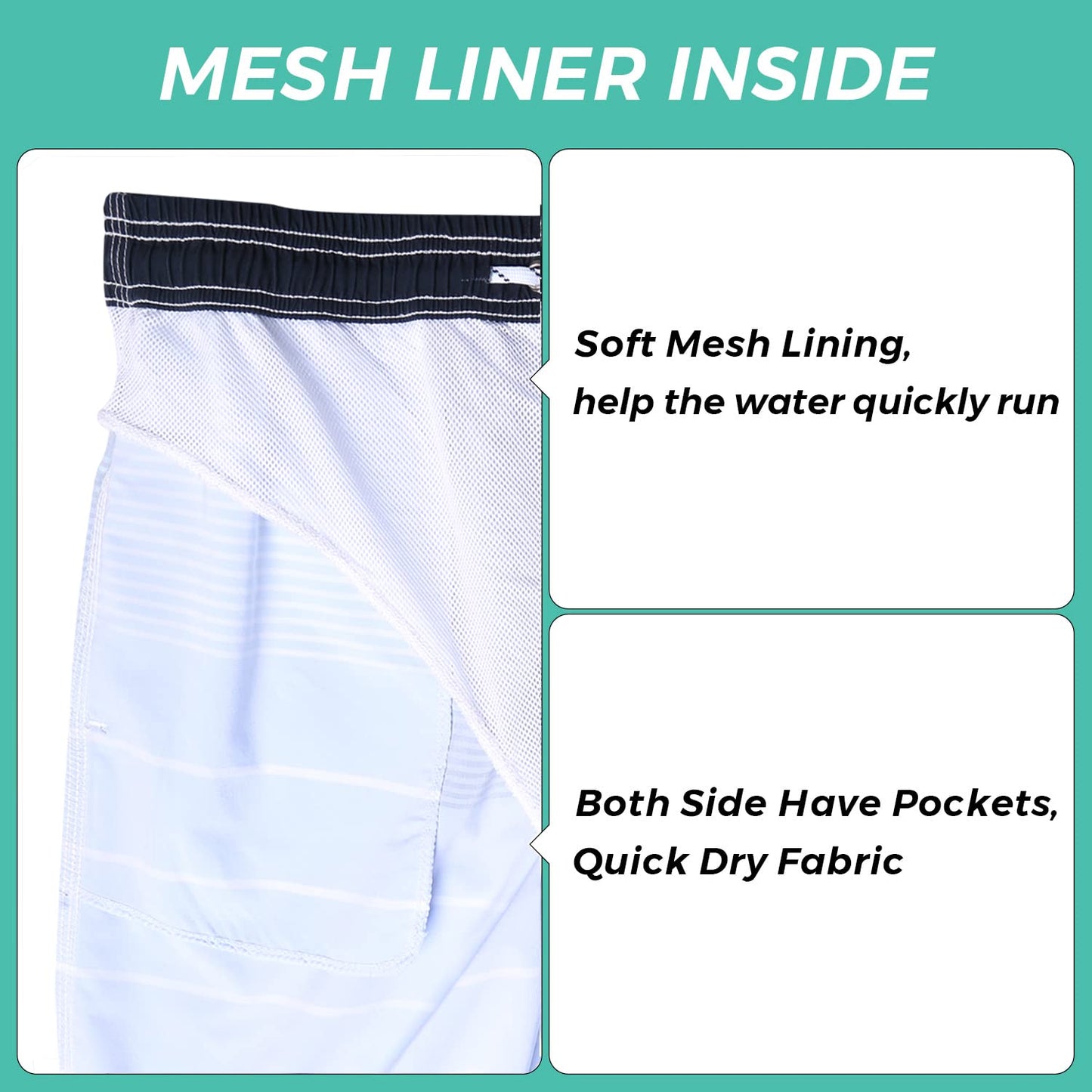 ELETOP Men's Swim Trunks Quick Dry Bathing Suit Swimming Board Shorts Mesh Lining Beach Swimwear Stripe Blue XL