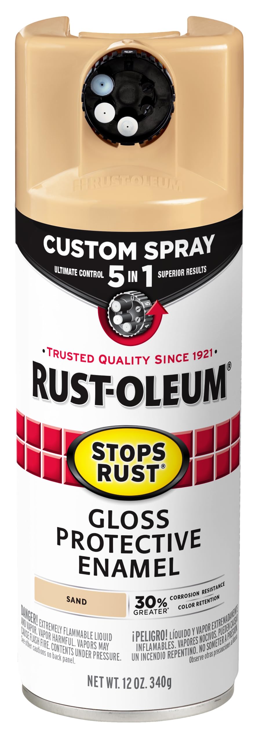 Rust-Oleum 376892 Stops Rust Custom Spray 5-in-1 Spray Paint, 12 oz, Gloss Leather Brown
