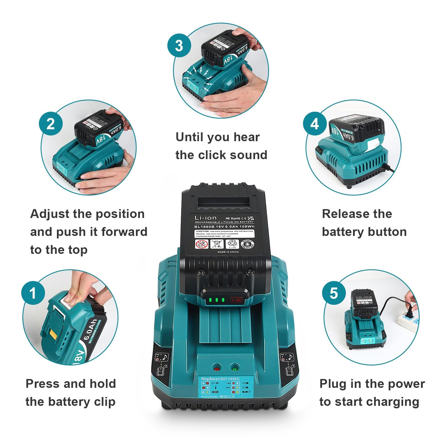 Upgraded 6.0Ah Replcement for Makita 18V Battery 2Pack with Charger Compatible with Makita 18 Volt Power Tools Black