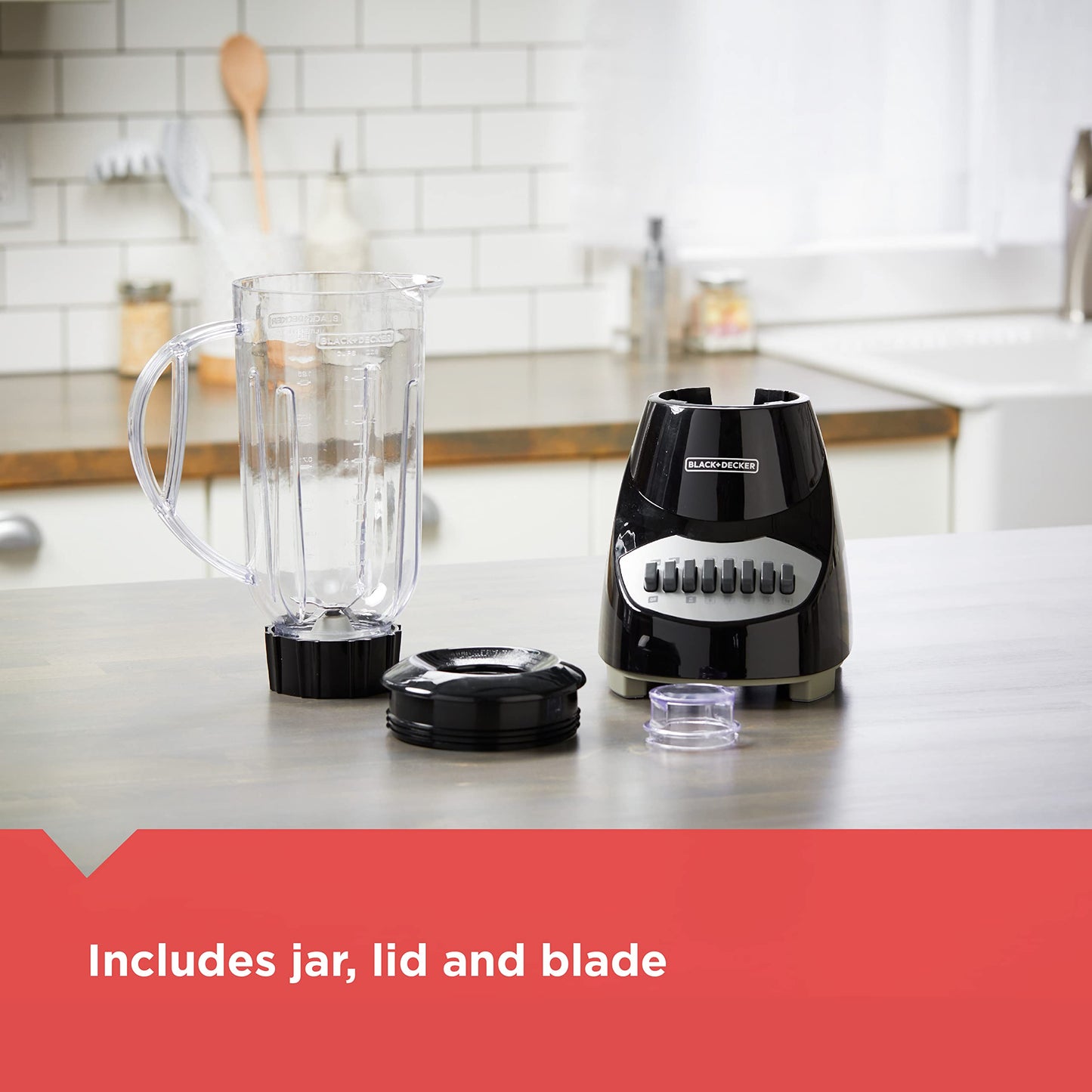BLACK+DECKER 10-Speed Countertop Blender, Pulse Button, 6-Cup Glass Jar, Dishwasher-Safe, Stainless Steel Blade, Suction Feet