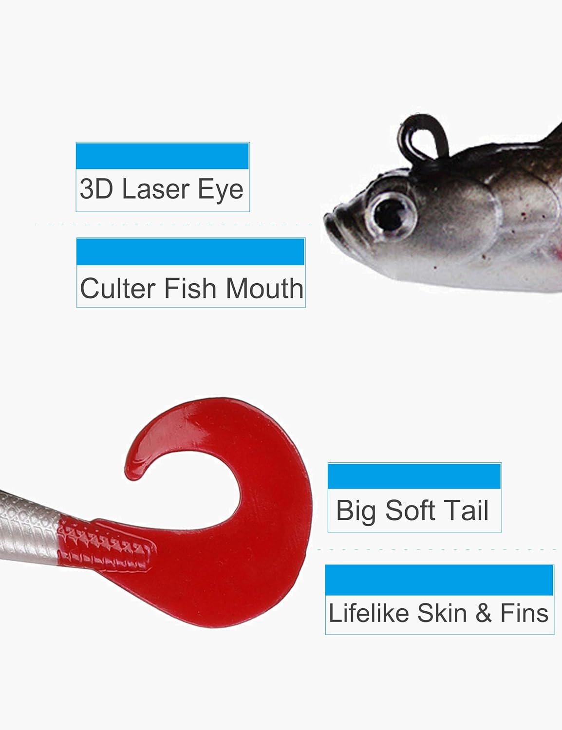 Lures for Bass Jig Head Soft Swimbait, 6-Pack 6 Colors Plastic Bait for Saltwater/Freshwater Fishing