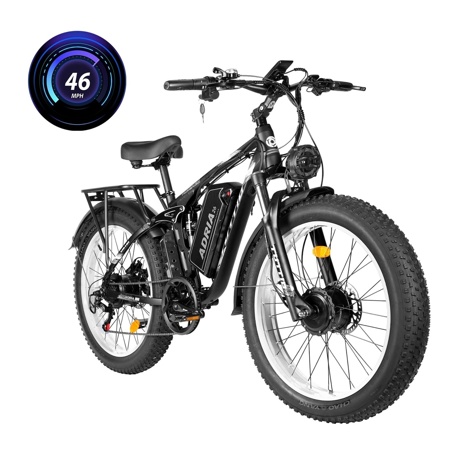 Peak 5000W-Electric-Bike for Adults-Men, Dual-Motor-Ebike 40-46MPH-Hunting-Ebike, 52V 30AH Long Range Dirtbike, 26" Fat-Tire-Electric-Bicycle, Full Suspension Mountain Bike for Off-Road Snow Sand