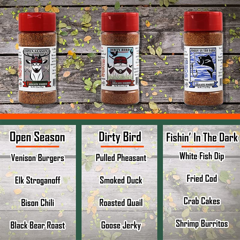 THE TAILGATE FOODIE Rare Pitmaster Gourmet Seasonings | 8 pc Grill Essentials Gift Set | 6 Secret Competition BBQ Spice Blends for Ribs, Pork, Brisket, Chicken, Fish, Steak *Great Christmas Gift*