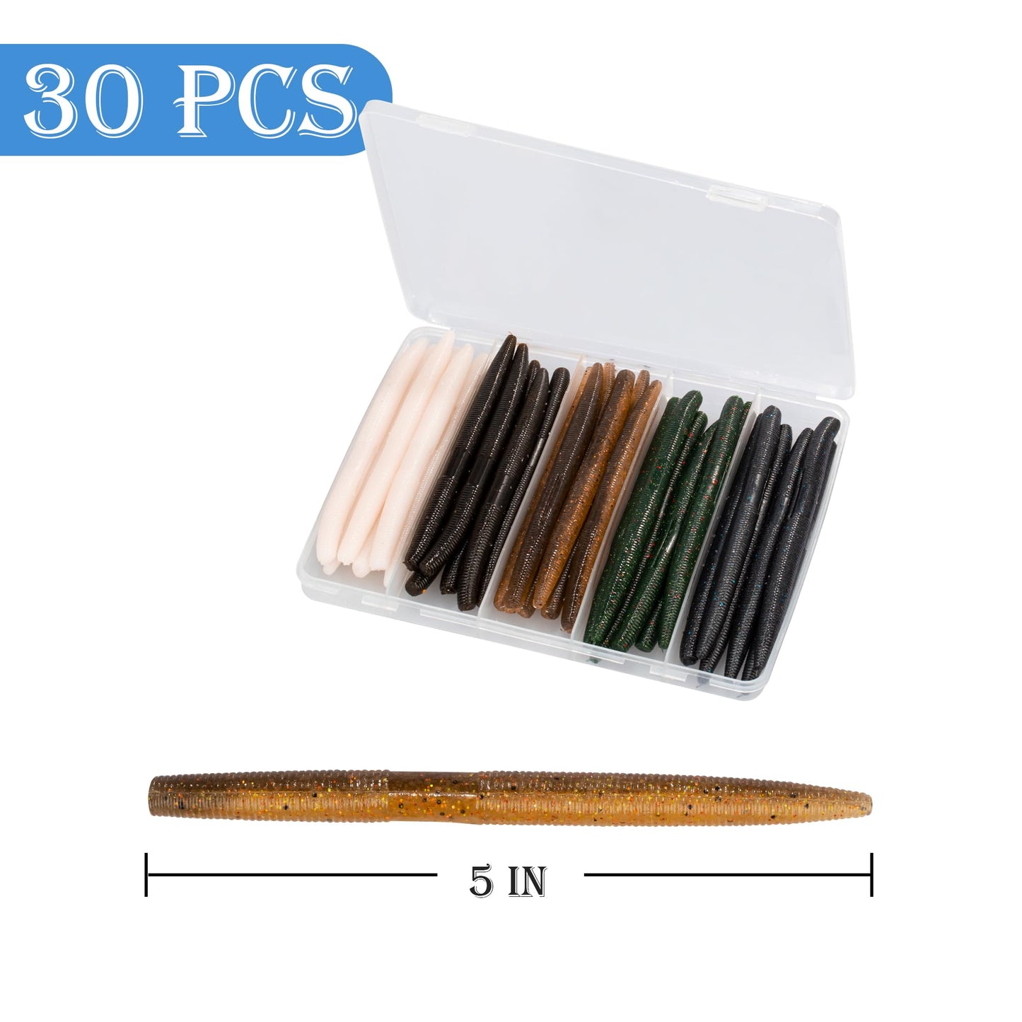 Senko Worms Kit – 4"/5" Soft Plastic Fishing Lures with Salt Impregnation for Bass Fishing