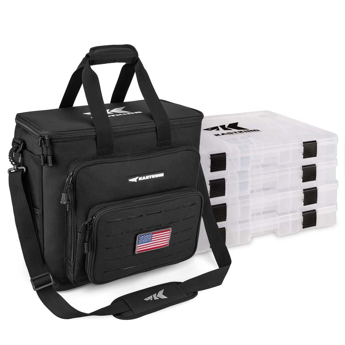 KastKing Karryall Fishing Tackle Bags with 4 * 3600 Tackle Trays - Saltwater & Freshwater Fishing Gear Storage