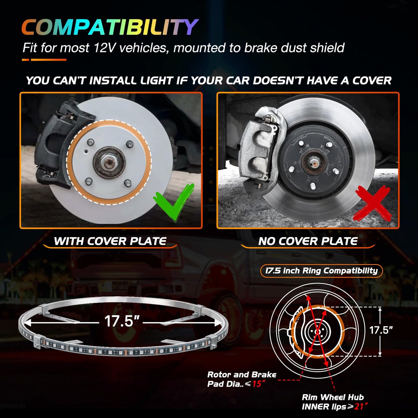 Nilight 4PCS 15.5inch LED Wheel Ring Lights RGB with APP and Remote Control Neon Lights Million Colors w/Turn Signal and Braking Function for Car Van SUV Truck