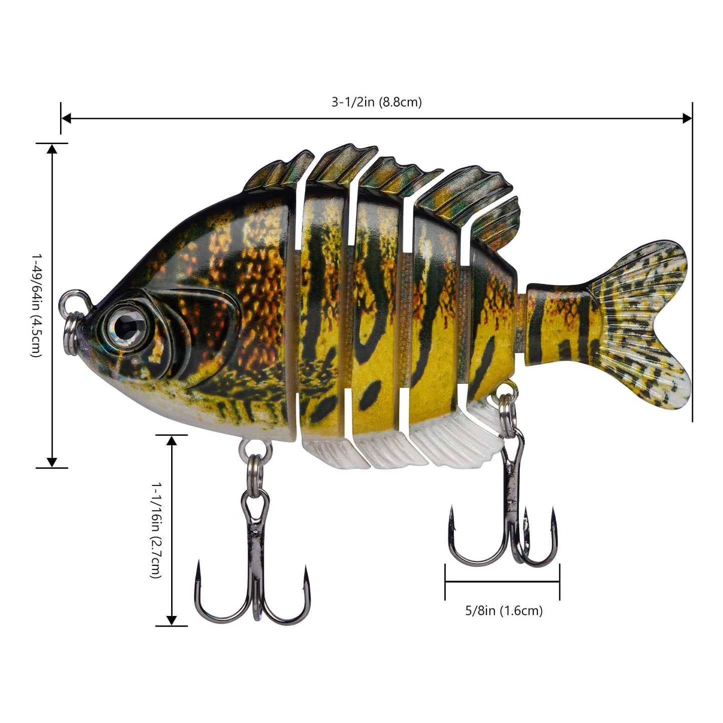 BASSDASH SwimPanfish Multi Jointed Panfish Bluegill Swimbaits Hard Topwater Bass Lures Fishing Lure Crank Saltwater 3.5in/0.85oz
