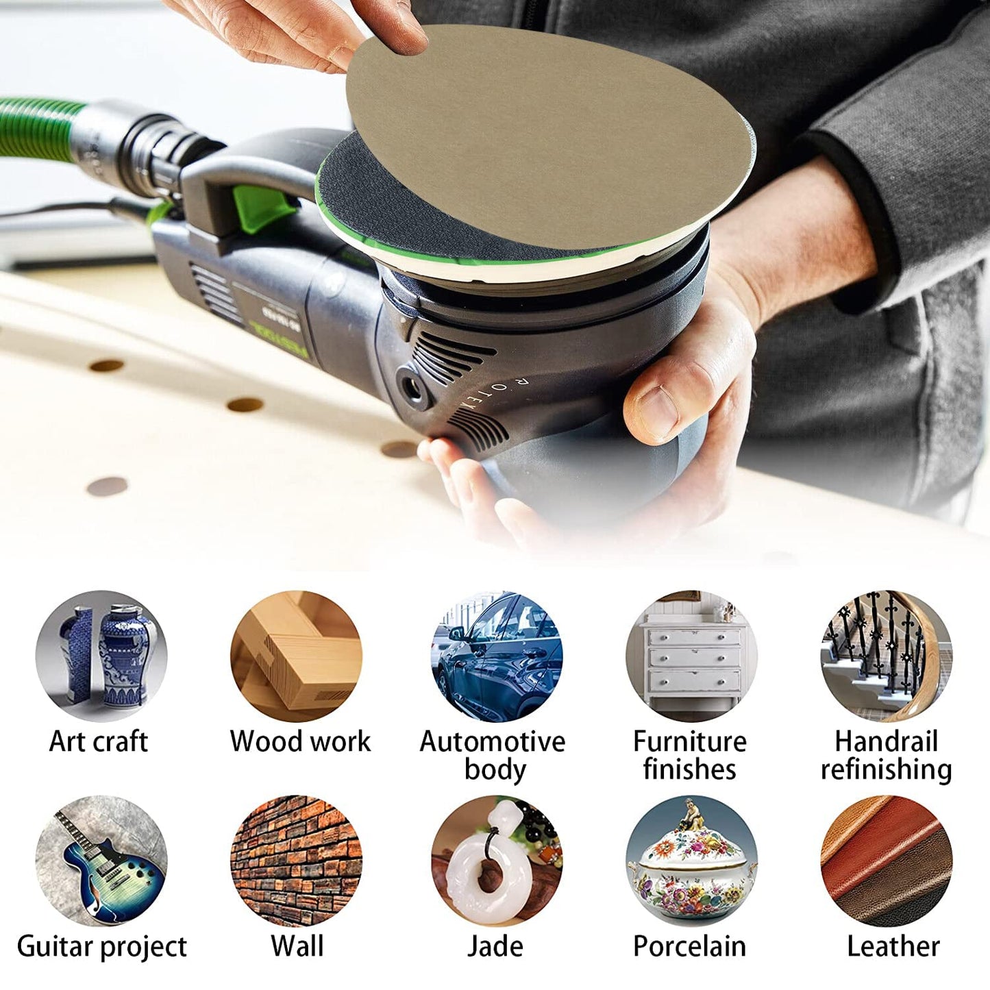 Water Grit Sandpaper 2000/3000/5000/7000/10000 and 5-inch Backing Pad Set, Wet Dry Electric Hook &Loop Sanding Disc with Pad, Grinding Abrasive Paper and Orbital Sander Polisher