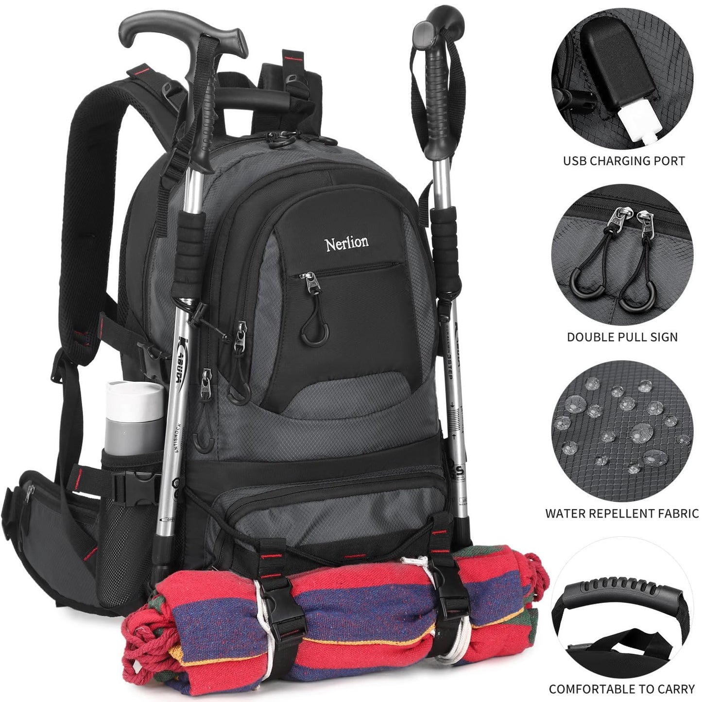 Nerlion 40L Hiking Backpack Travel Backpack for Men Women Camping Waterproof Outdoor Hiking Daypack Lightweight Backpack (Orange)