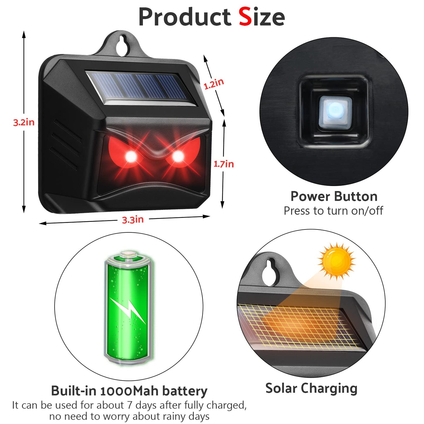 12 Pack Solar Control Light Nocturnal Animal Repeller Outdoor Deterrent Devices Light Sensor Animal Repellent for Skunk Deer Coyote Fox Raccoon Cat Garden Yard Farm Chicken Coop (Black)