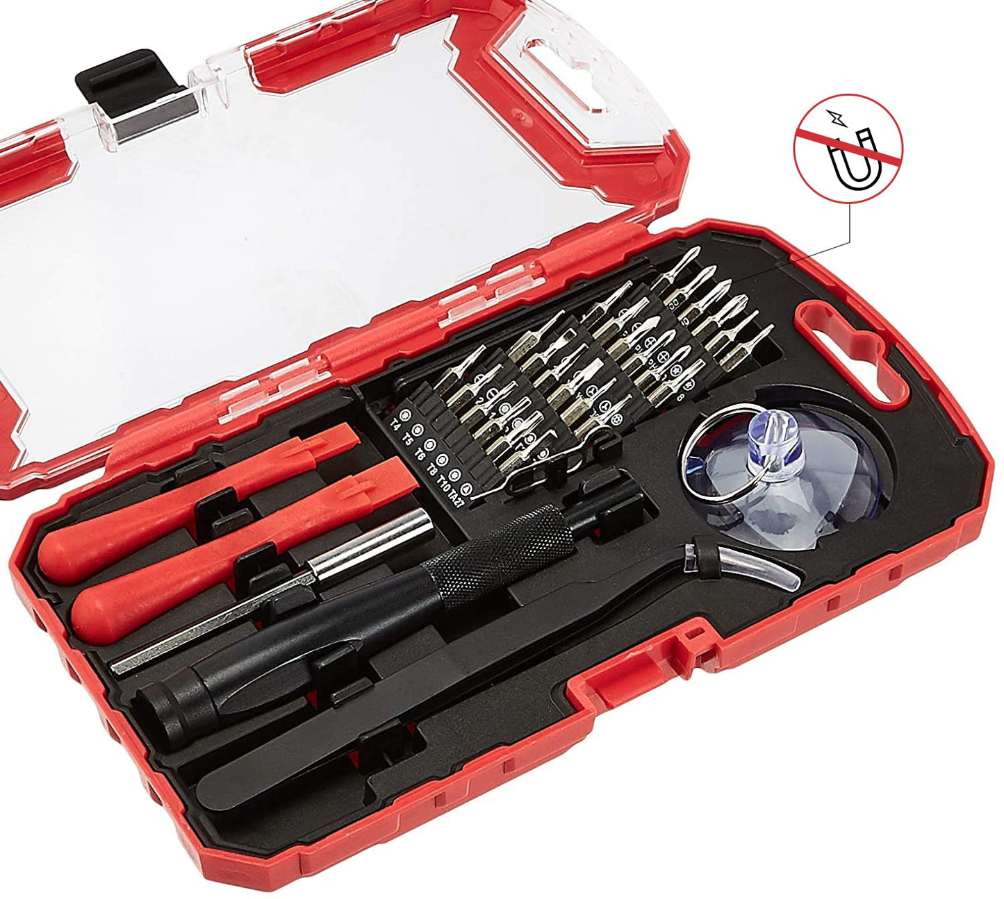 Amazon Basics Electronics Screwdriver Set, 32-Piece Tool Kit for Repair and Maintenance, Red