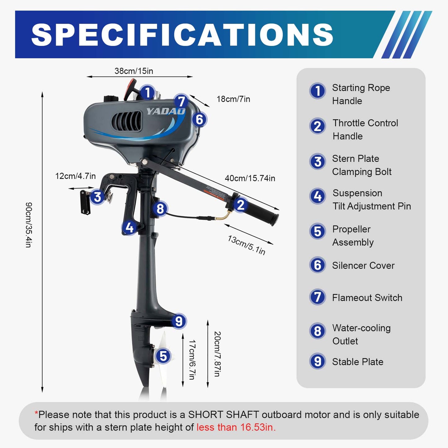 Outboard Motor Boat Engine, 2 Stroke Heavy Duty Fishing Boat Engine 3.5HP Gas Trolling Motor with Water Cooling CDI System for Rubber Boats, Inflatable Boats, Sailboats