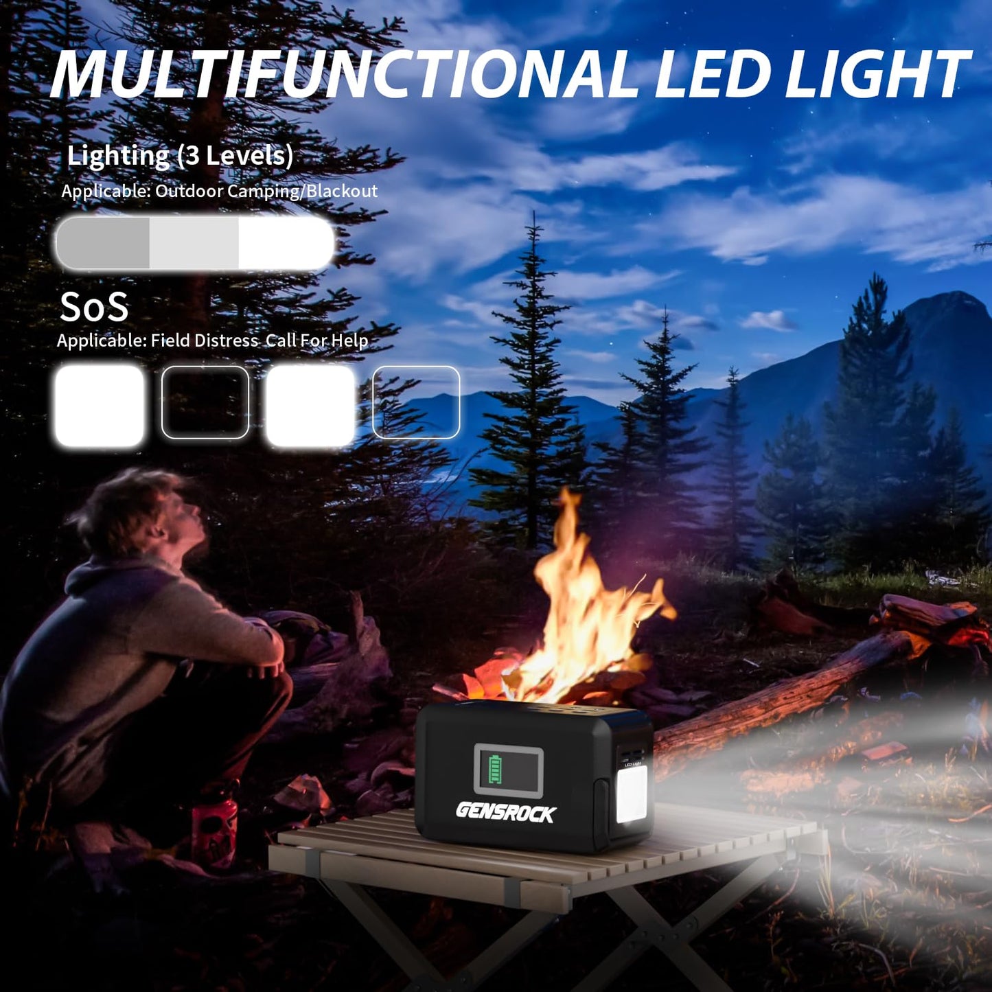 GENSROCK Portable Power Station, 110V/300W Pure Sine Wave Solar Generator, 222Wh Backup Lithium Battery With AC Outlet/QC 3.0/Type-C/LED Light for CPAP Family Emergency Outdoor Camping RV Travel.