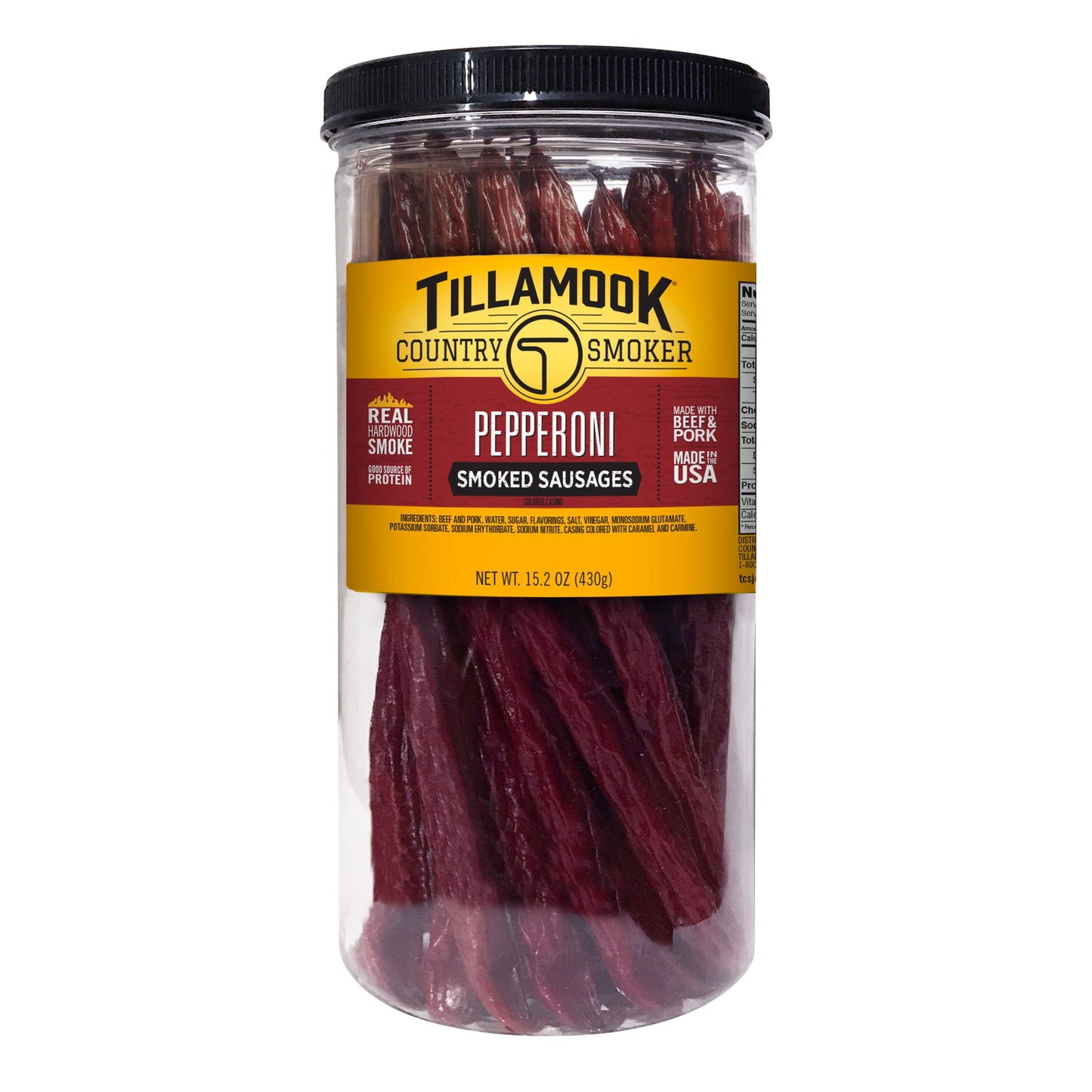 Tillamook Country Smoker Real Hardwood Smoked Sausages, Pepper, 15.2 Ounce Tall Jar, 20 Count