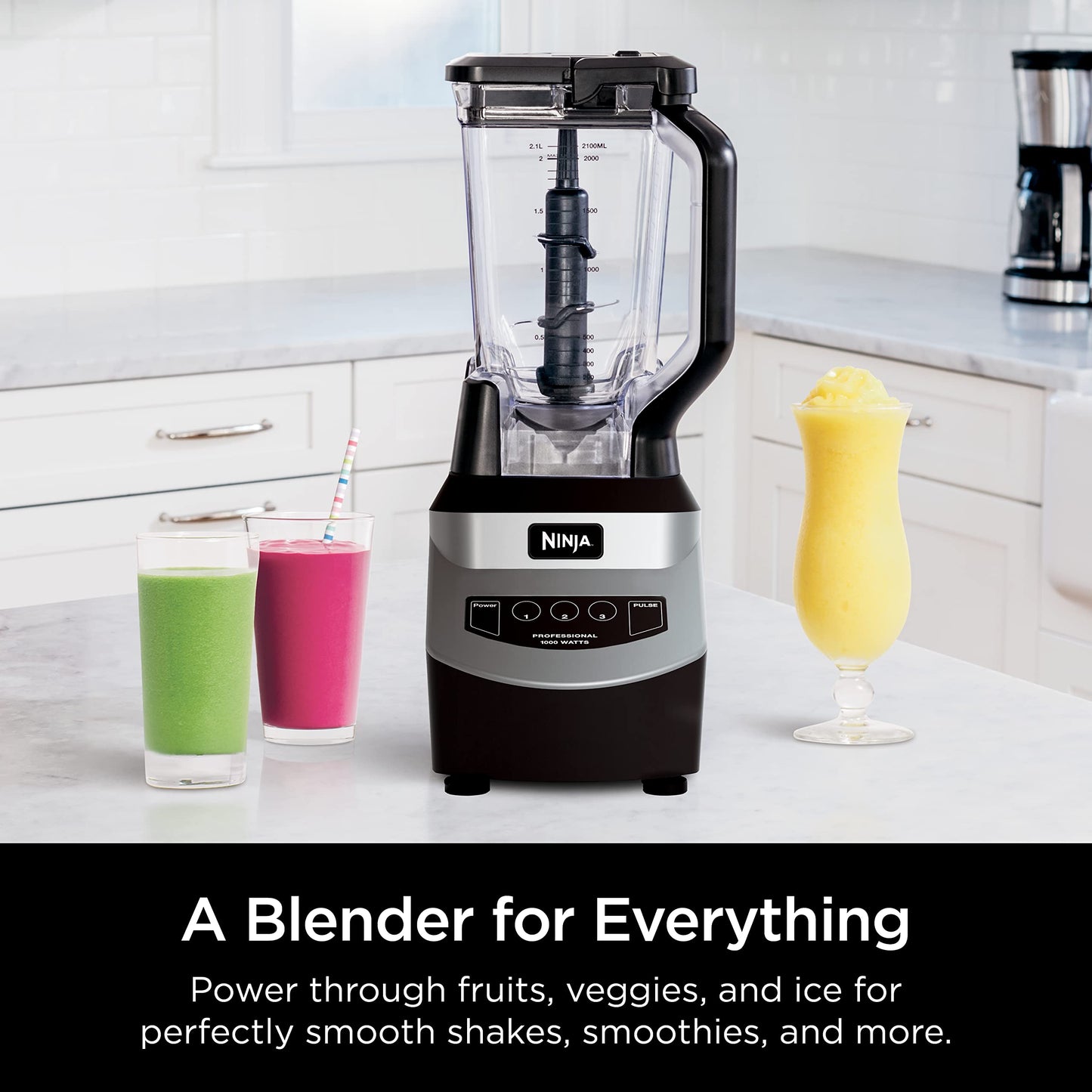 Ninja Professional Blender 1000W, Total Crushing Technology for Smoothies, Ice Crushing & Frozen Fruit, Full-Size Countertop Blender, 72-oz. Pitcher, Black & Grey, BL610