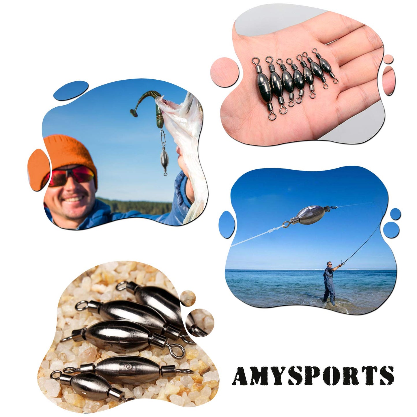 AMYSPORTS Saltwater Fishing Weights Swivel Bullet Sinkers Fishing Weight Brass Fishing Weights Freshwater Bass Sinker Weight with Swivel Rolling