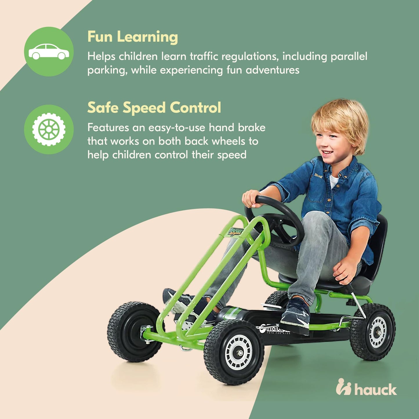hauck Kids Pedal Go Kart, 4 Wheel Bike Cart, Ages 4-8, Lightning Ride, Race Green