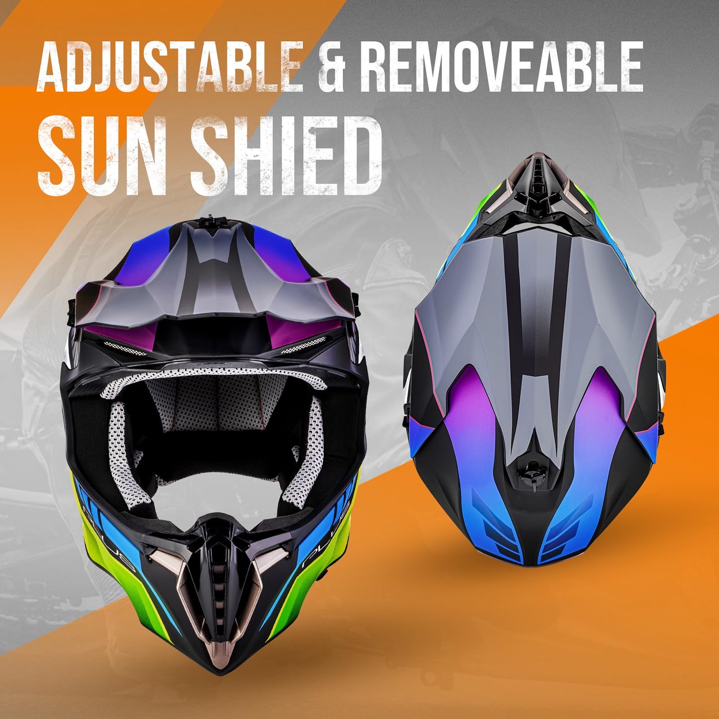 Adult ATV Dirt Bike Helmet with Goggles Gloves & Mask Quick Release Buckle Adjustable Sun Visor Motorcycle Adult Helmet Off-Road Motocross Downhill Moped MX for Unisex-Adult