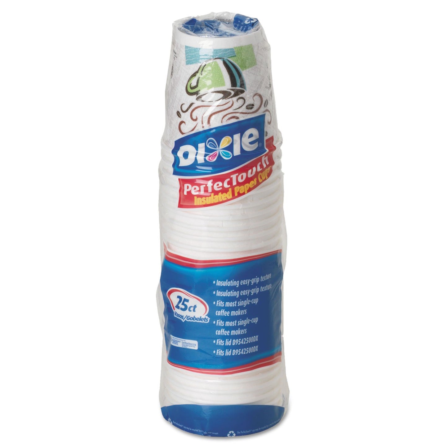 Dixie PerfecTouch 12 oz Paper Coffee Cups By GP PRO, Coffee Haze Design, 500 Count (25 Disposable Cups Per Sleeve, 20 Sleeves Per Case), 5342DX