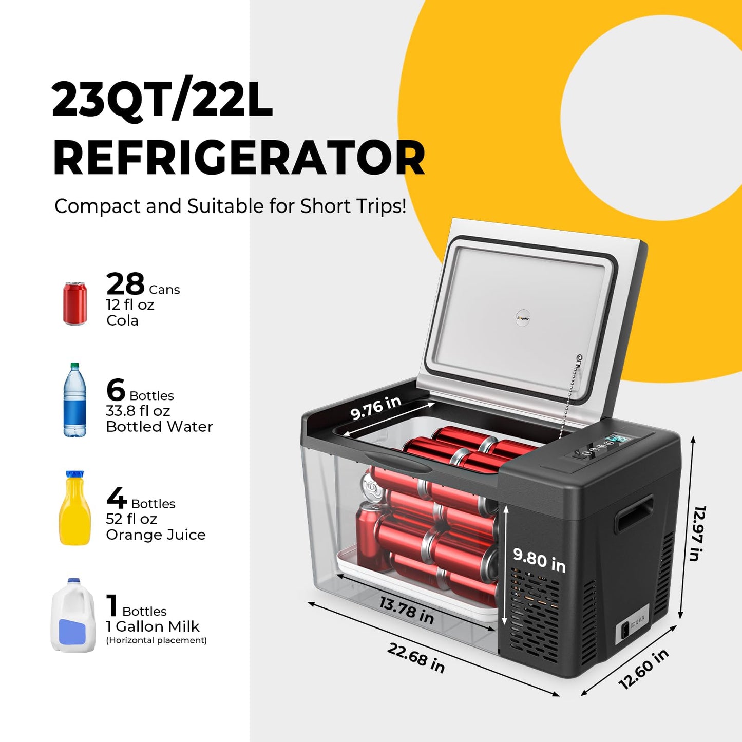 BougeRV 12 Volt Refrigerator 12V Car Fridge 23 Quart Portable Freezer Compressor Cooler 12/24V DC 110~240 Volt AC for Truck Van RV Camper SUV Travel Camping Road Trips Tailgating -7℉~50℉