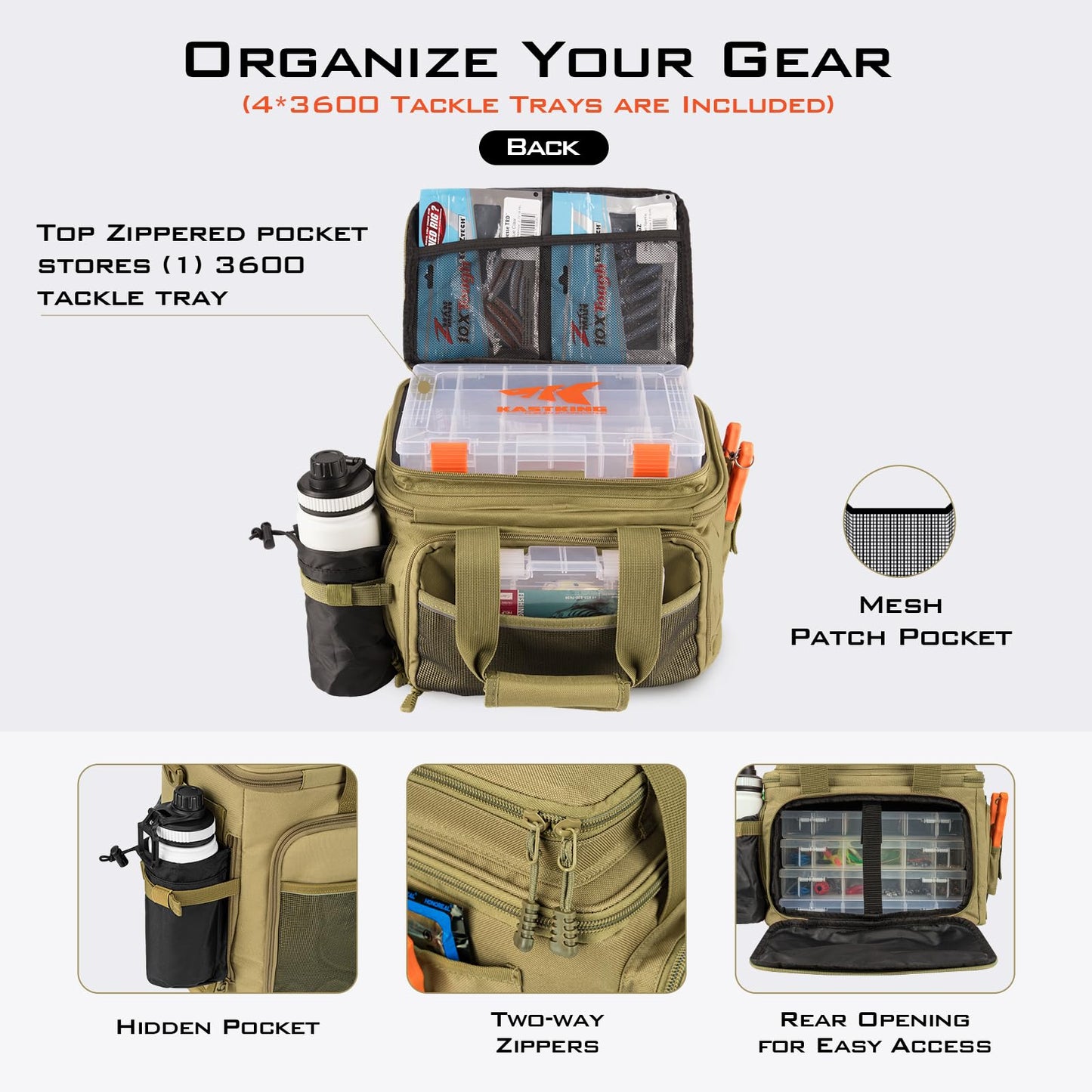 KastKing Karryall Fishing Tackle Bags with 4 * 3600 Tackle Trays - Saltwater & Freshwater Fishing Gear Storage