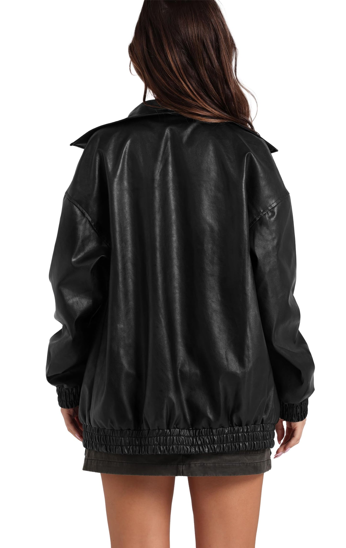SAMPEEL Leather Jacket Women Faux Oversized Motorcycle Bomber Coats 2024 Fall Fashion Outfits Winter Clothes