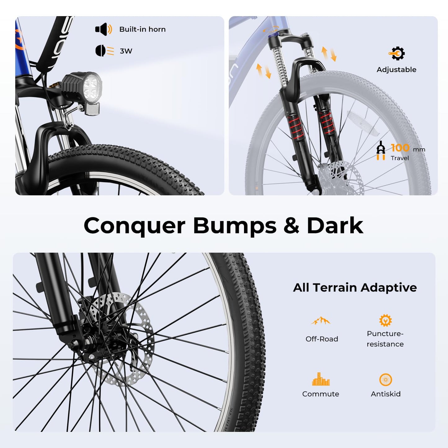 Jasion EB5 Electric Bike for Adults with Peak 500W Brushless Motor, 40Miles 20MPH Commuting Electric Mountain Bike with 360Wh Removable Battery, 7-Speed, 26" Tires and Front Fork Suspension
