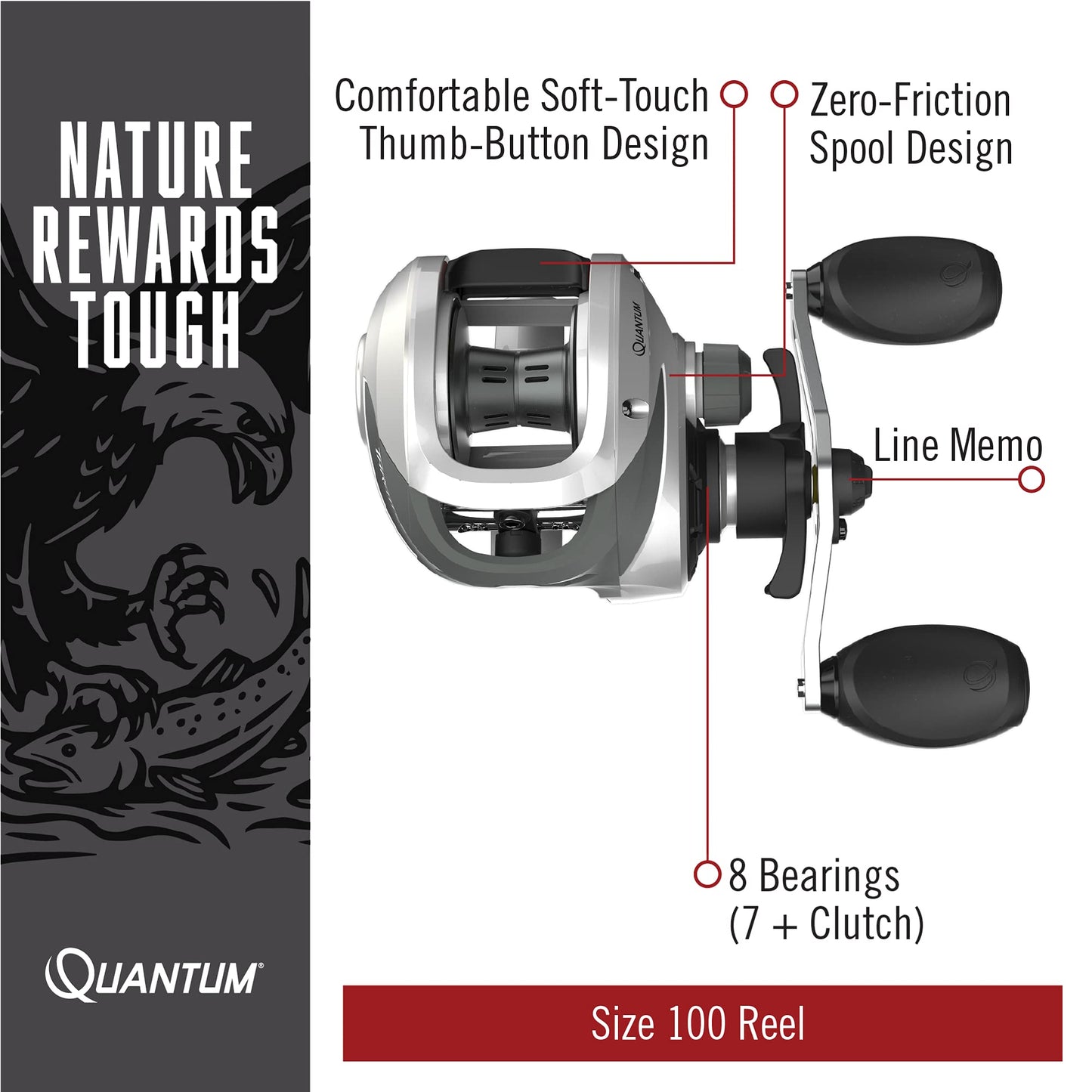 Quantum Throttle Baitcast Fishing Reel, 7 + 1 Ball Bearings with a Smooth and Powerful 7.3:1 Gear Ratio, Zero Friction Pinion, DynaMag Cast Control, and Oversized Non-Slip Handle Knobs