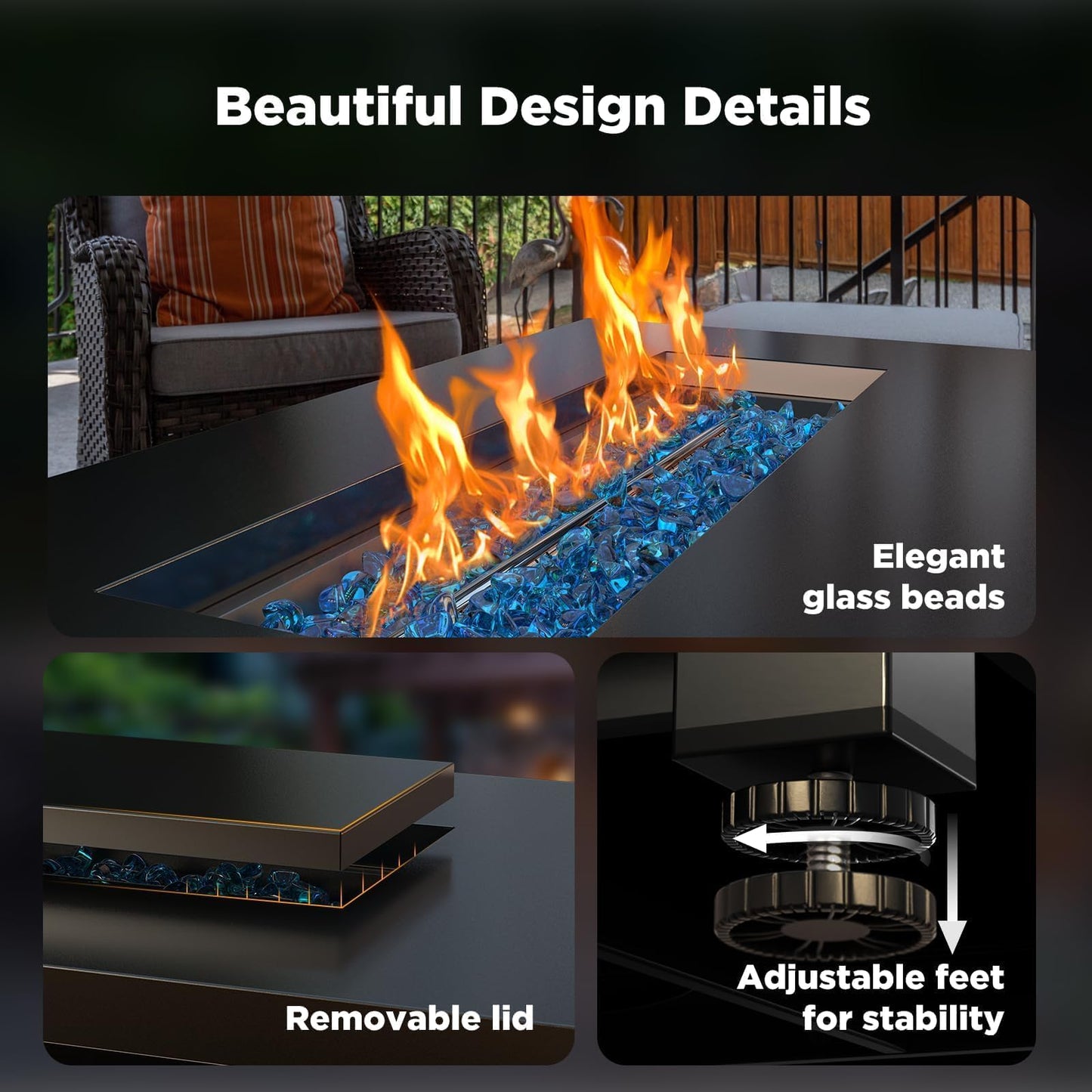 Ciays 28 Inch Propane Fire Pit CSA-Listed Outdoor Fire Pit Table, 50,000 BTU Steel Gas Fire Pits with Lid and Lava Rock, Add Warmth and Ambience to Parties On Patio Deck Garden,Black,CIFPT3-N1