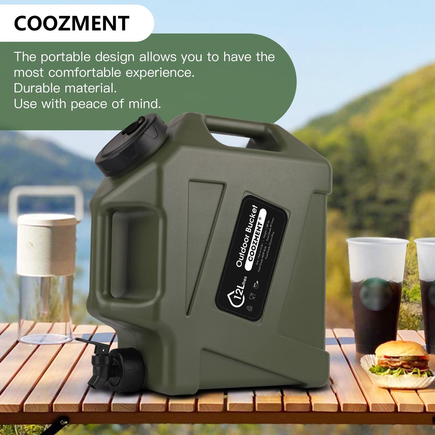 3.2 Gallon/5 Gallon Water Containers with Spigot, BPA Free Water Jug, Military Green Water Tank, Multifunction Water Storage Containers for Camping Outdoor Hiking,Emergency Stroage