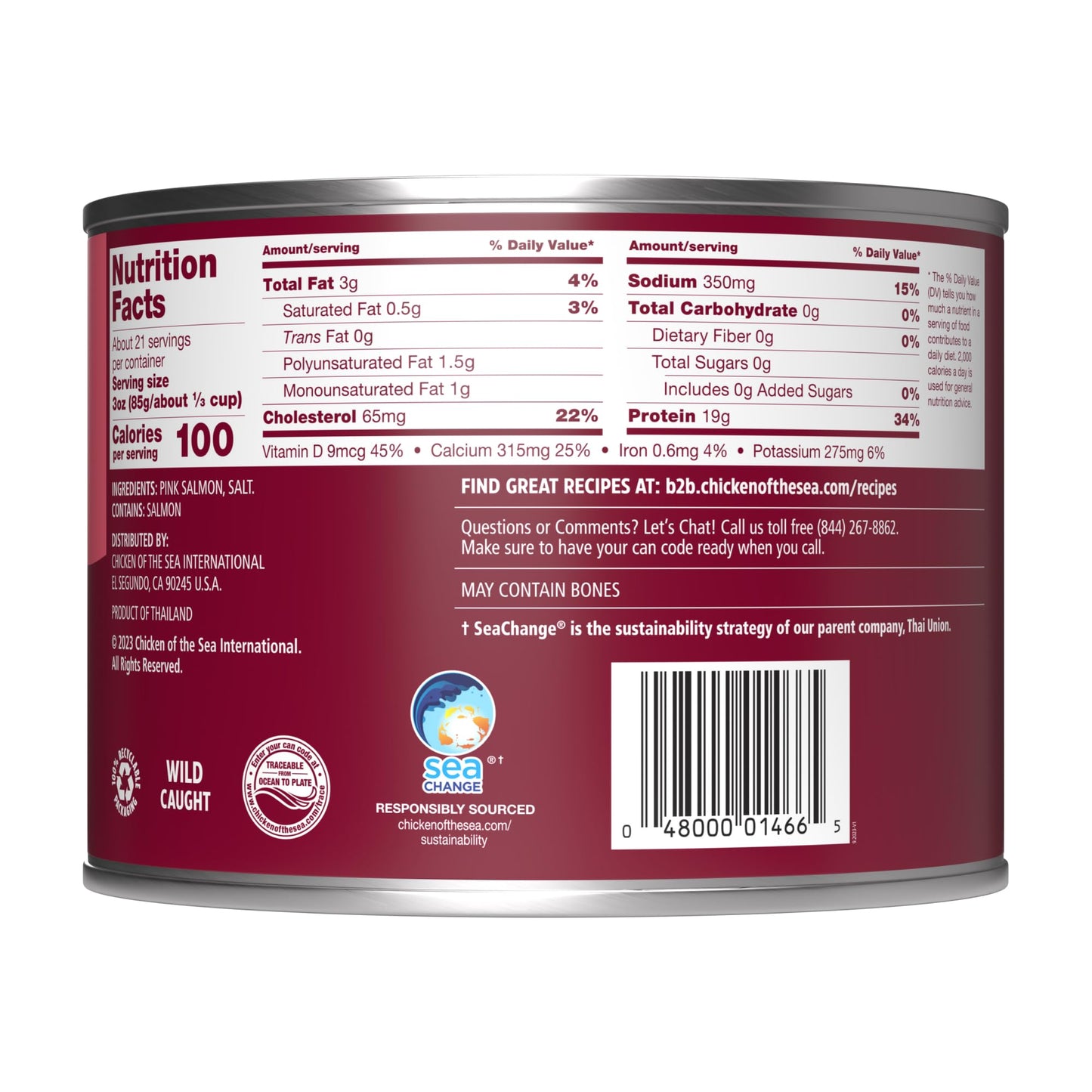 Chicken of the Sea Alaskan Pink Salmon, 14.75 Ounce Cans (Pack of 12), Wild Caught Canned Salmon, Traditional Style