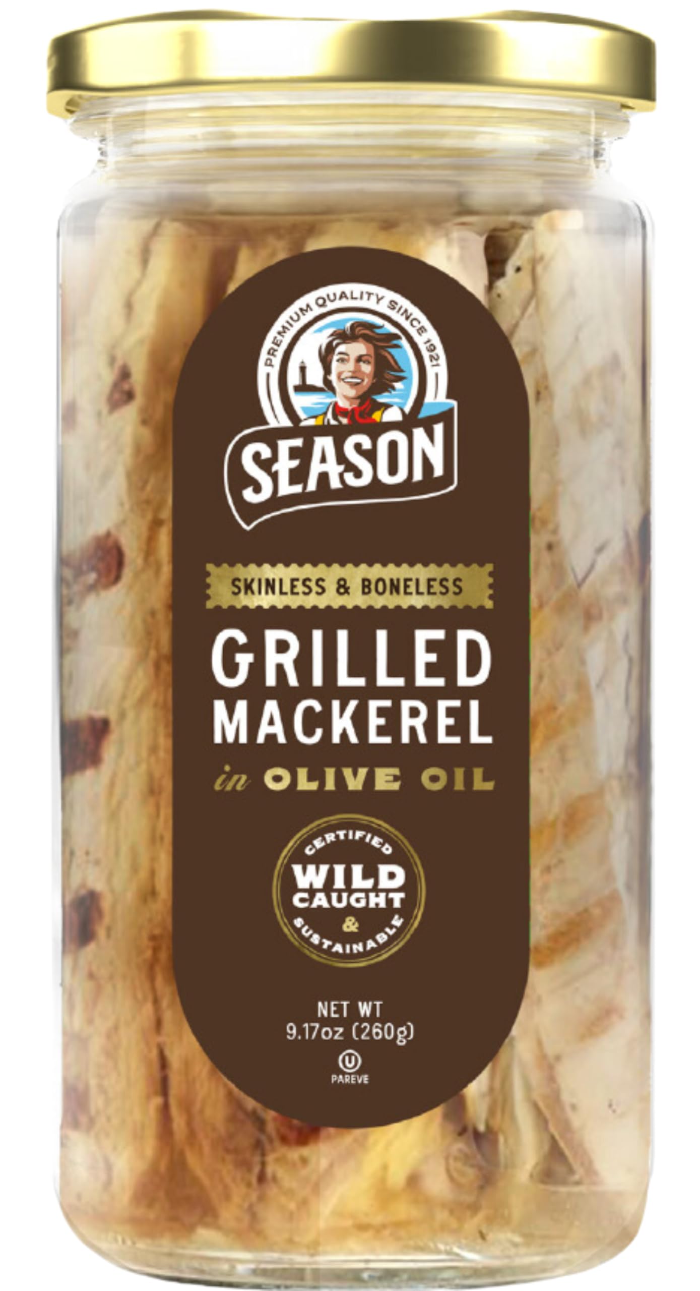 Season Mackerel in Water - Skinless & Boneless, No Salt Added, Wild Caught, Keto Snacks, Canned Mackerel Fillets, Full of Vitamins, Low in Mercury, Kosher, Non-GMO, 20g of Protein - 4.37 Oz, 12-Pack