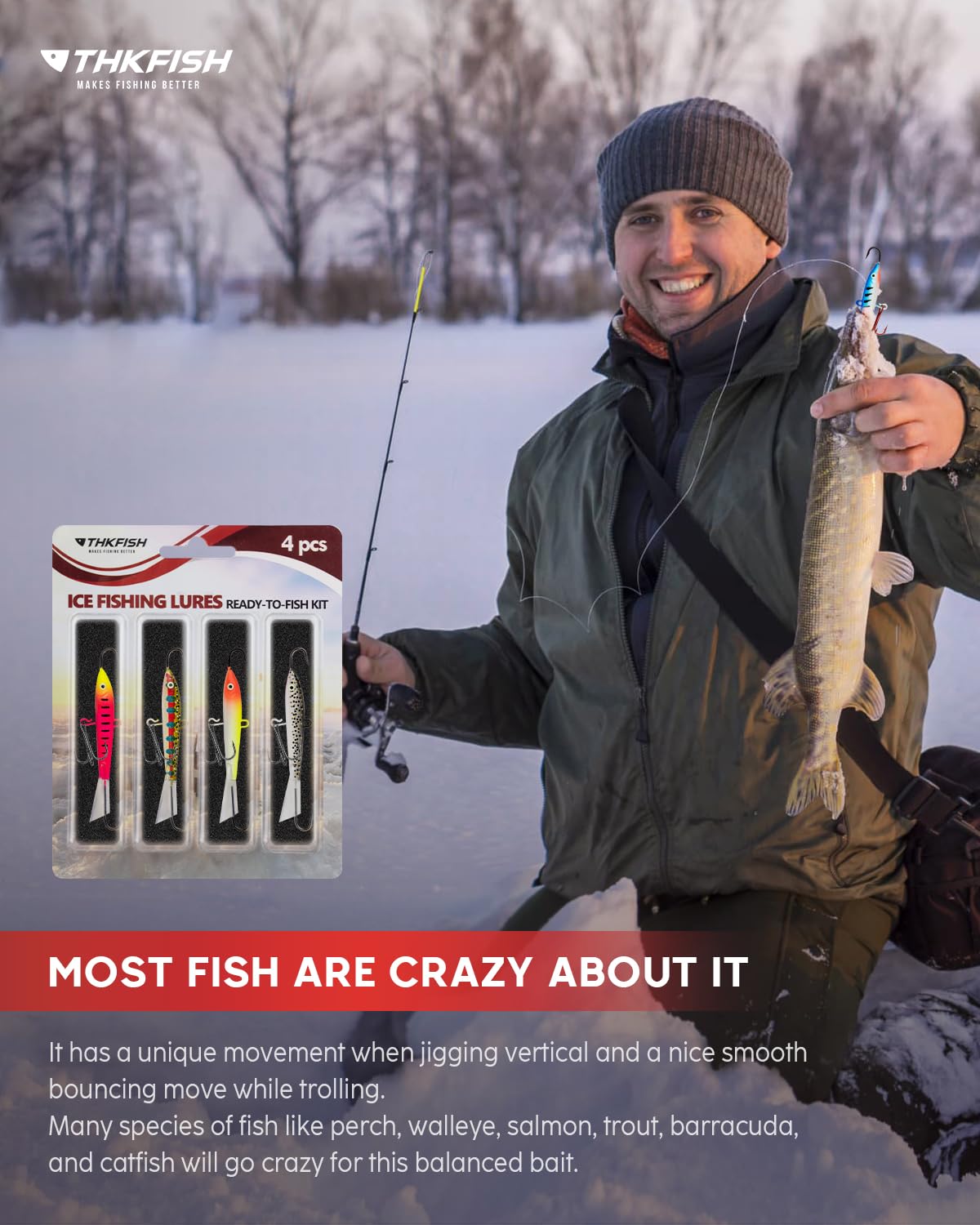 THKFISH Ice Fishing Jigs Ice Fishing Lures Ice Fishing Gear for Crappie, Panfish, Walleye, Bluegill Vertical Jigs Kit Ice Fishing Tackle 4PCS/8PCS 10g(0.35oz) 18g(0.63oz)