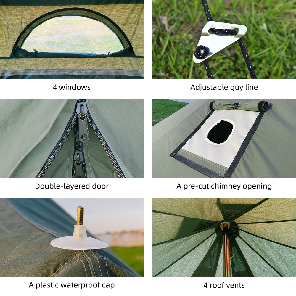 Cotton Canvas Bell Tent with Stove Jack, Roomy Yurt for Family Glamping Camping, 4 Season Tent with Zipped Removable Floor