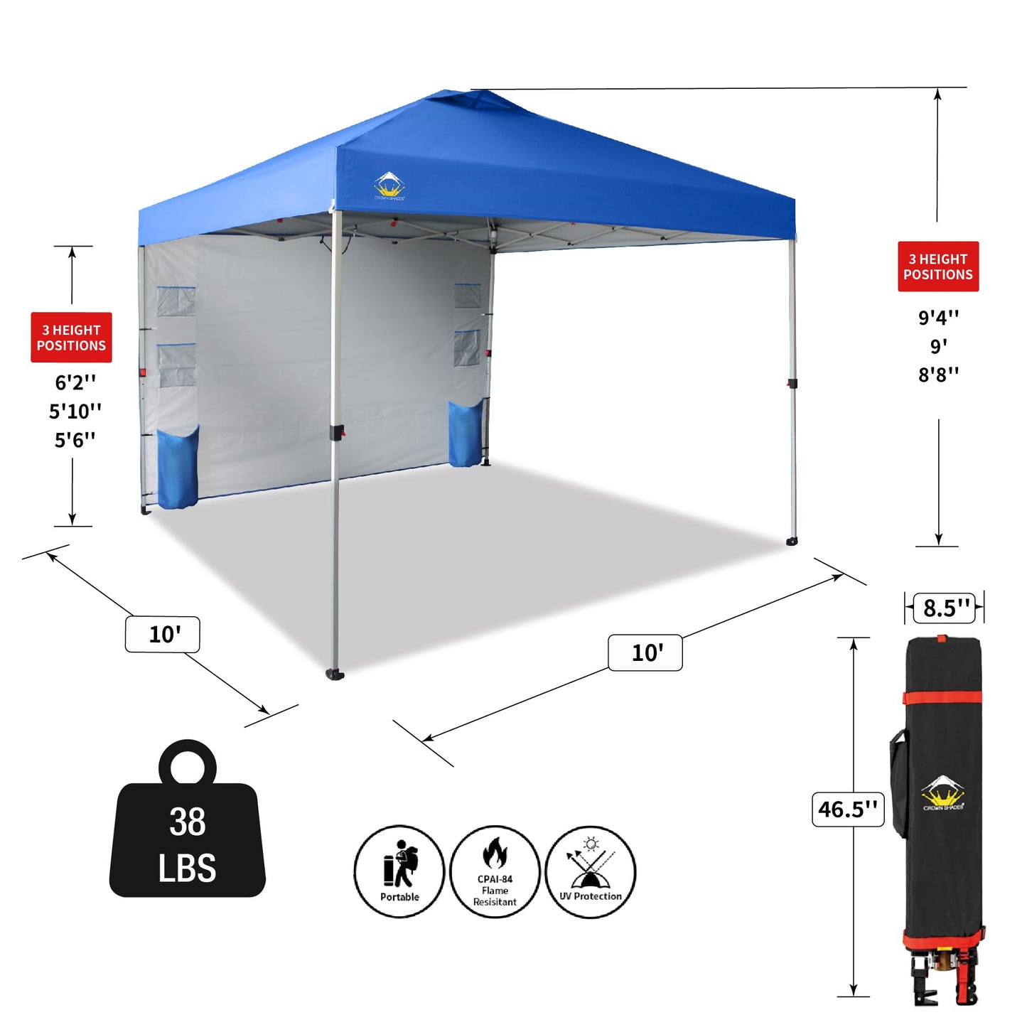 CROWN SHADES Canopy Tent 10x10 Pop Up Canopy Outdoor Shade with Pockets Sidewall, Easy Up Sun Shelter with One Person Set Up Center Lock, Portable Instant Camping Beach Canopy Tents, Forest Green
