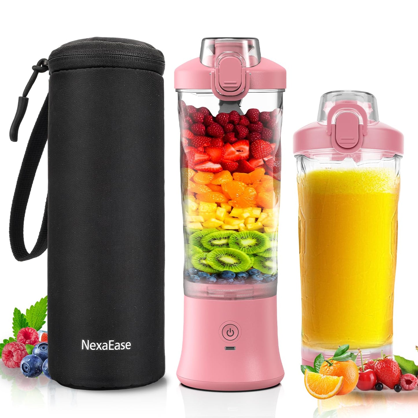 Portable Blender with Insulated Carrying Case & Recipe Book for Shakes and Smoothies, 24 OZ Personal Juicer Electric Protein Shaker Bottle, Mini Small Blender Cup with USB-C Rechargeable, Travel Lid