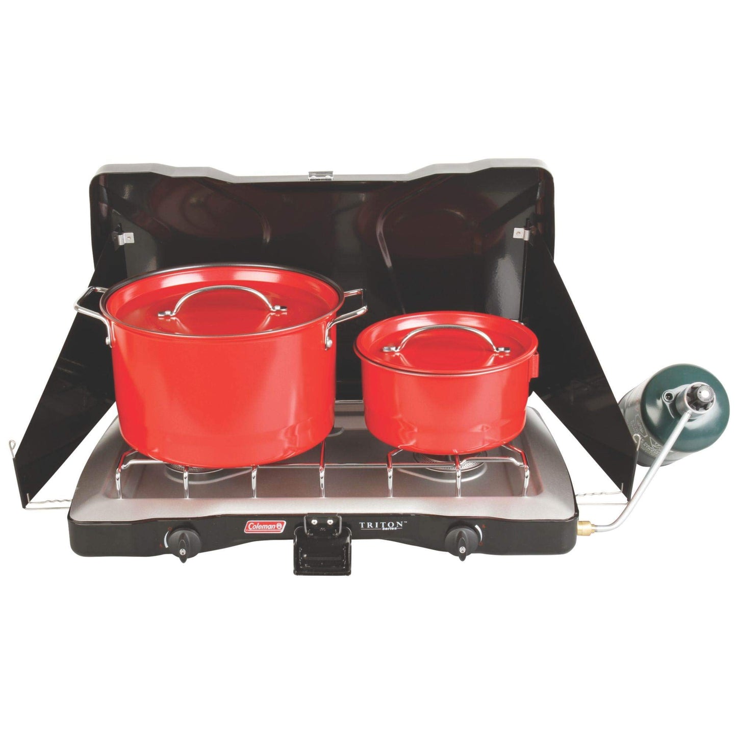 Coleman Triton 2-Burner Propane Camping Stove, Portable Camping Grill/Stove with Adjustable Burners, Wind Guards, Heavy-Duty Latch & Handle, 22,000 Total BTUs of Power for Camping, Tailgating, BBQ