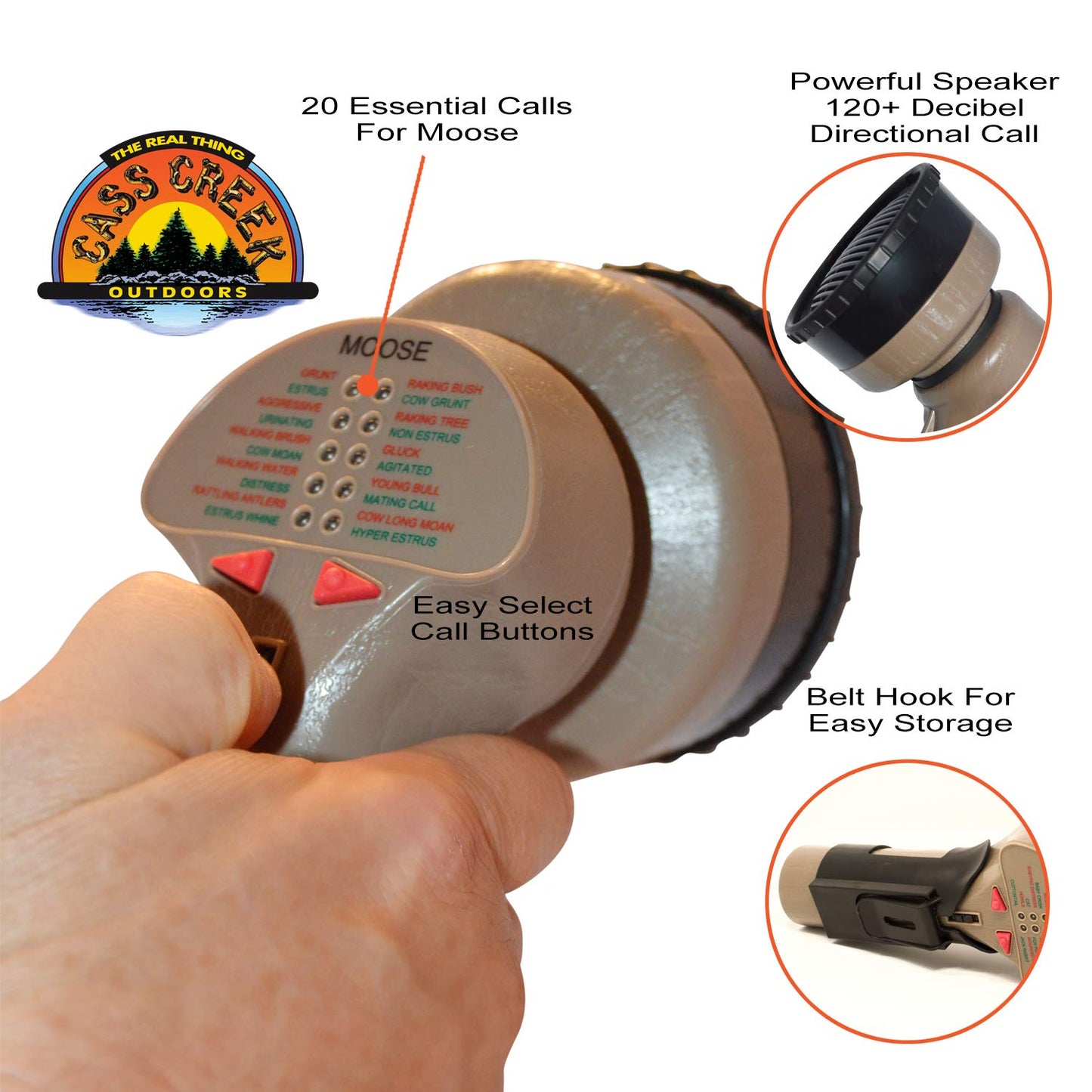 Cass Creek Mega Amp 20X Call, Loudest Handheld Electronic Hunting Caller, 120+ dB Directional Sound, 20 Authentic Calls, Weather-Resistant, Compact and Easy to Carry